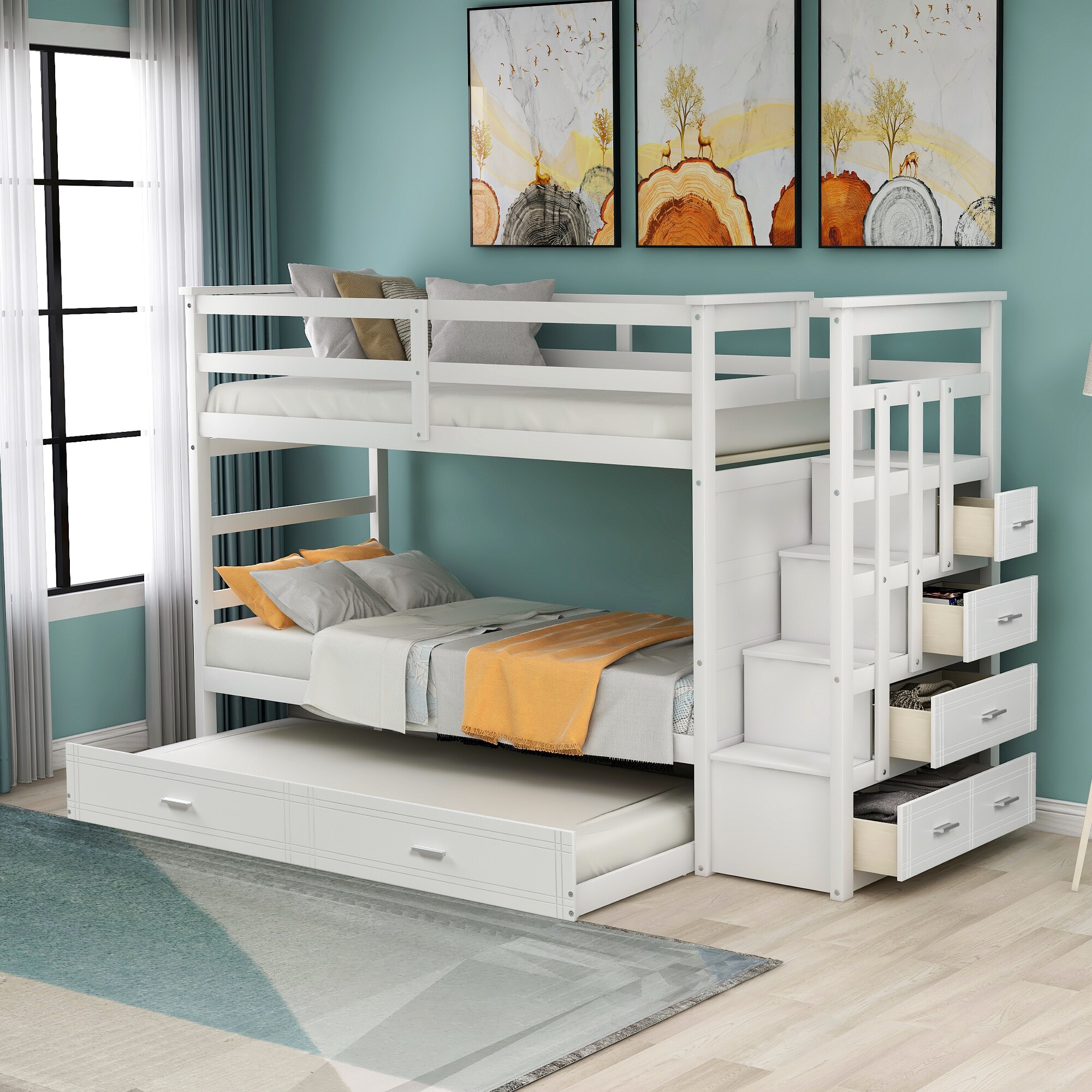 CASAINC Bunk bed White Twin Over Twin Bunk Bed in the Bunk Beds ...