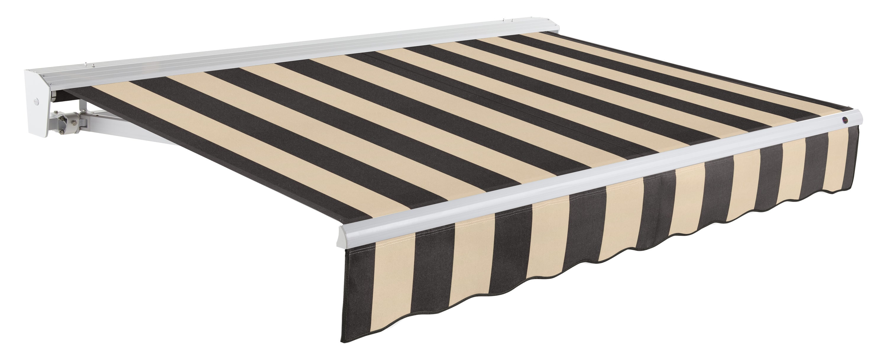 Awntech DTR10-53-KT Destin Left Motor 120-in Wide x 96-in Projection x 10-in Height Fabric Black/Tan Stripe Striped Motorized Retractable Patio Awning
