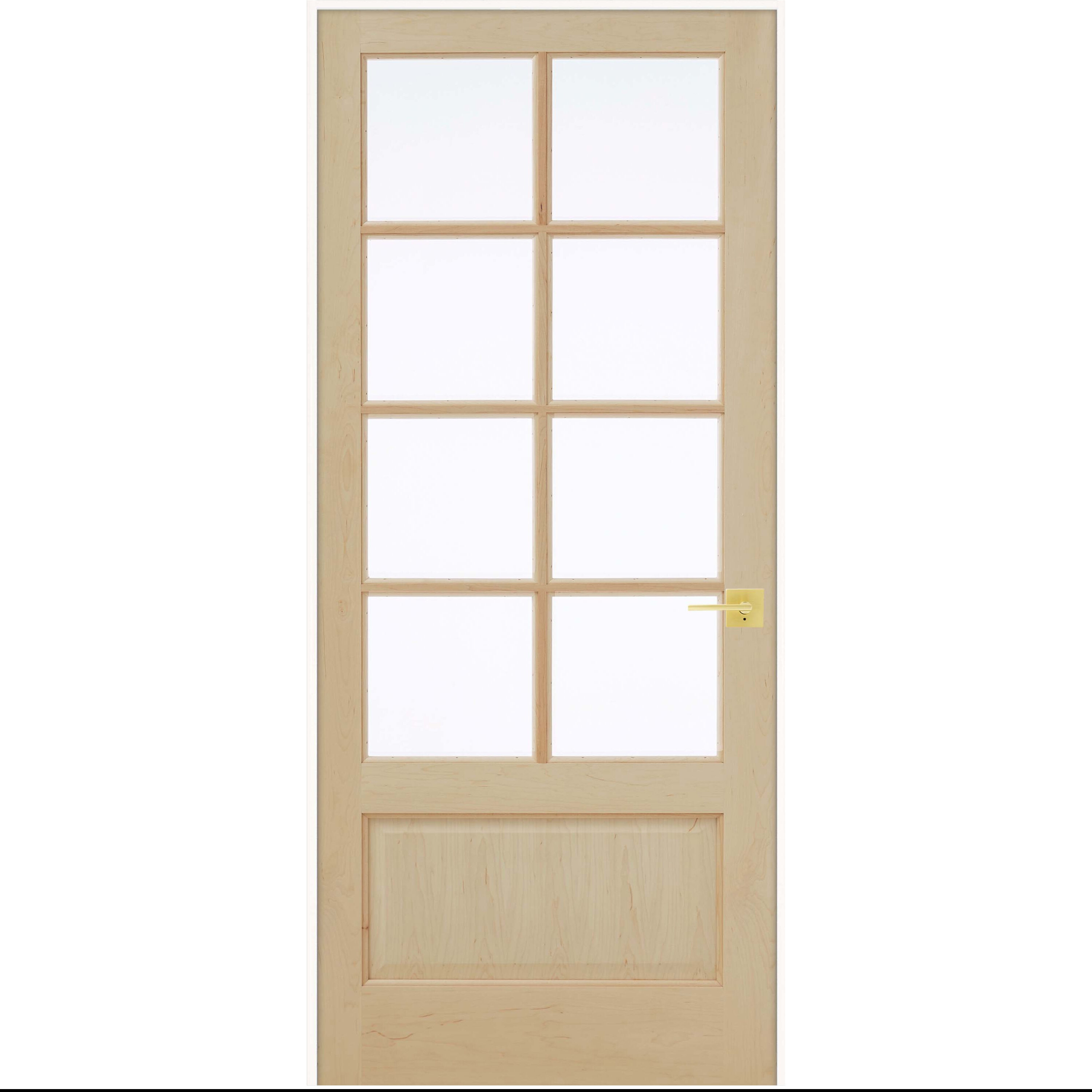 JELD-WEN LOWOLJW249700028 32-in x 80-in Unfinished Solid core 1-panel Clear glass Left hand Textured Unfinished Maple Wood Flat Jamb Single Prehung Interior Door