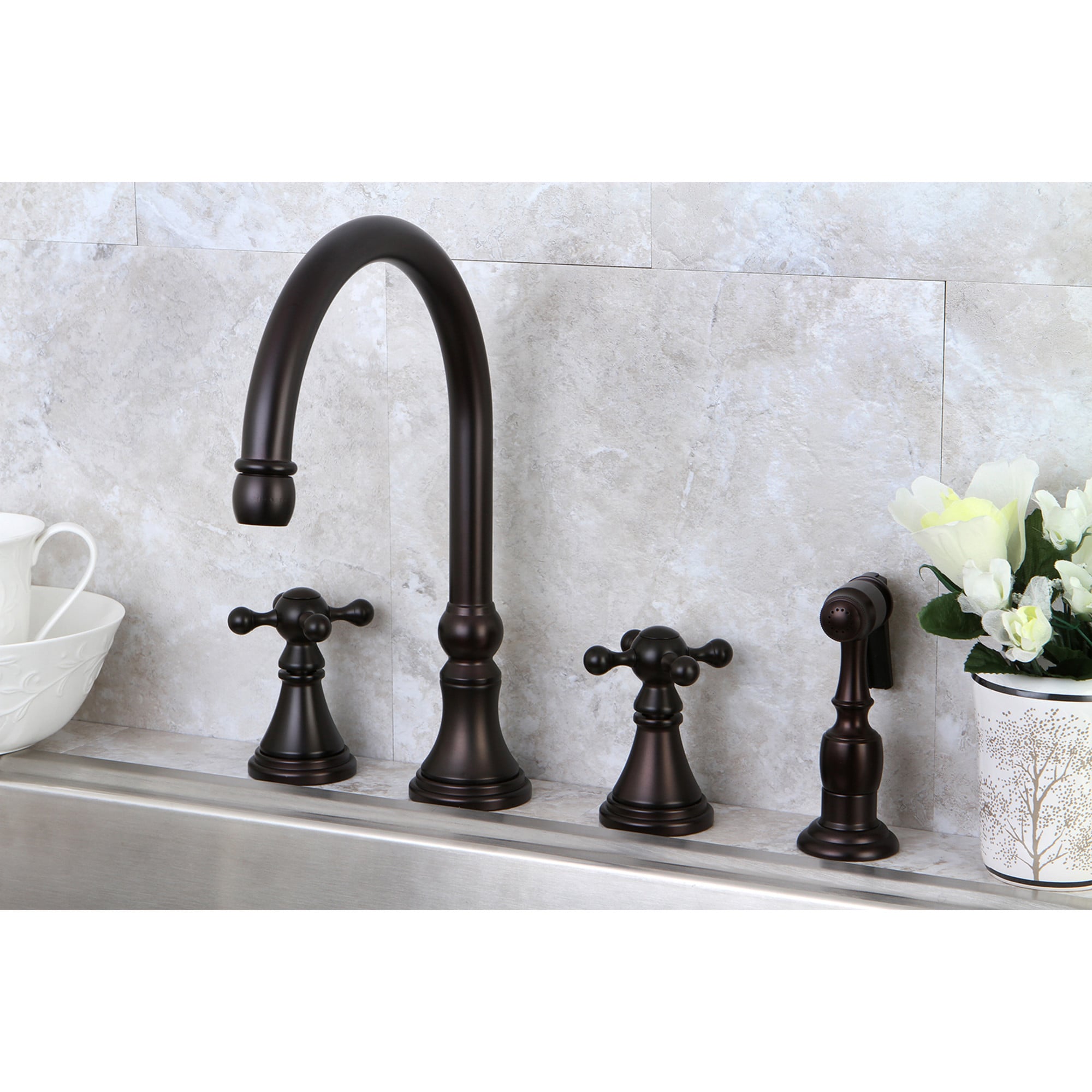 Elements of Design ES2795KXBS Oil-rubbed bronze Double Handle Deck-mount Kitchen Faucet ( Side Sprayer Included )