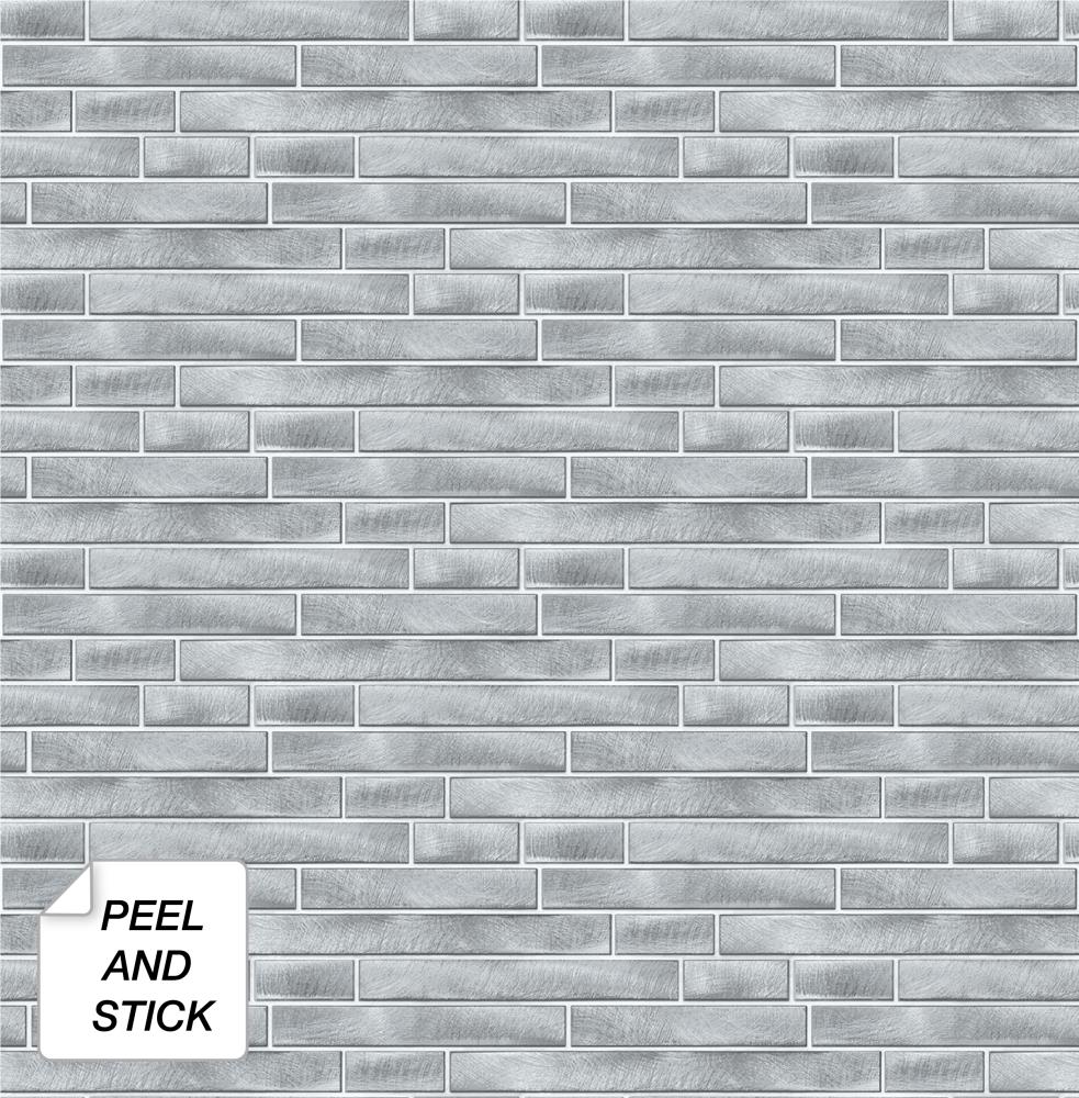 NextWall NW34608 30.75-Sq. Feet Silver Vinyl Tile Self-adhesive Peel and Stick Wallpaper