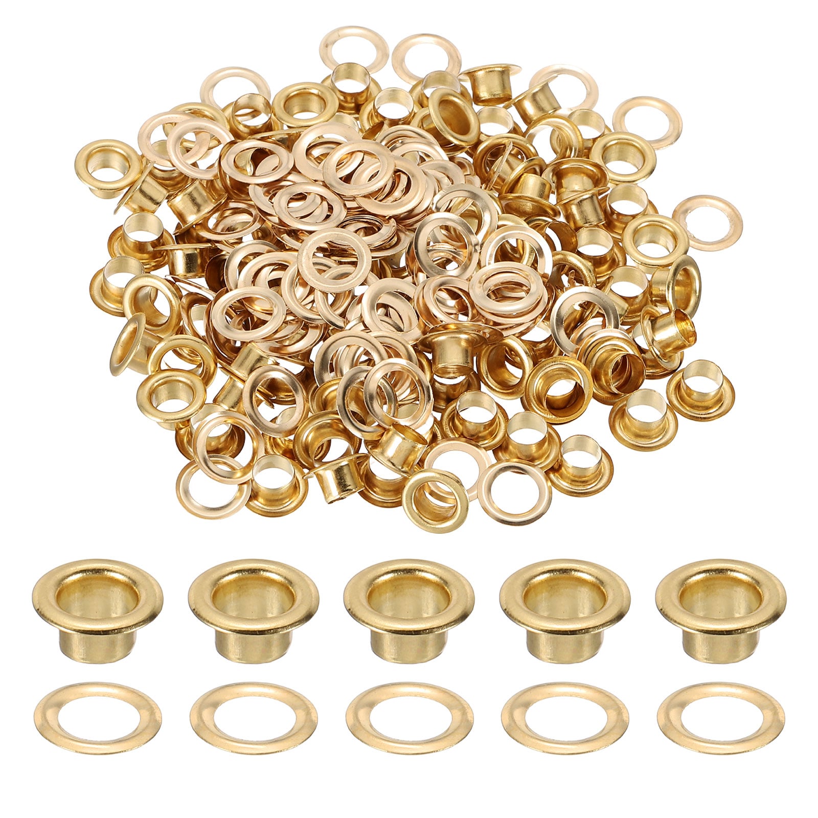Unique Bargains 100 Sets Grommets Eyelets 4mm Brass Self Backing Eyelets Metal Eyelet with Washers for Belts Shoes Clothes Bead Cores DIY Project Gold Tone