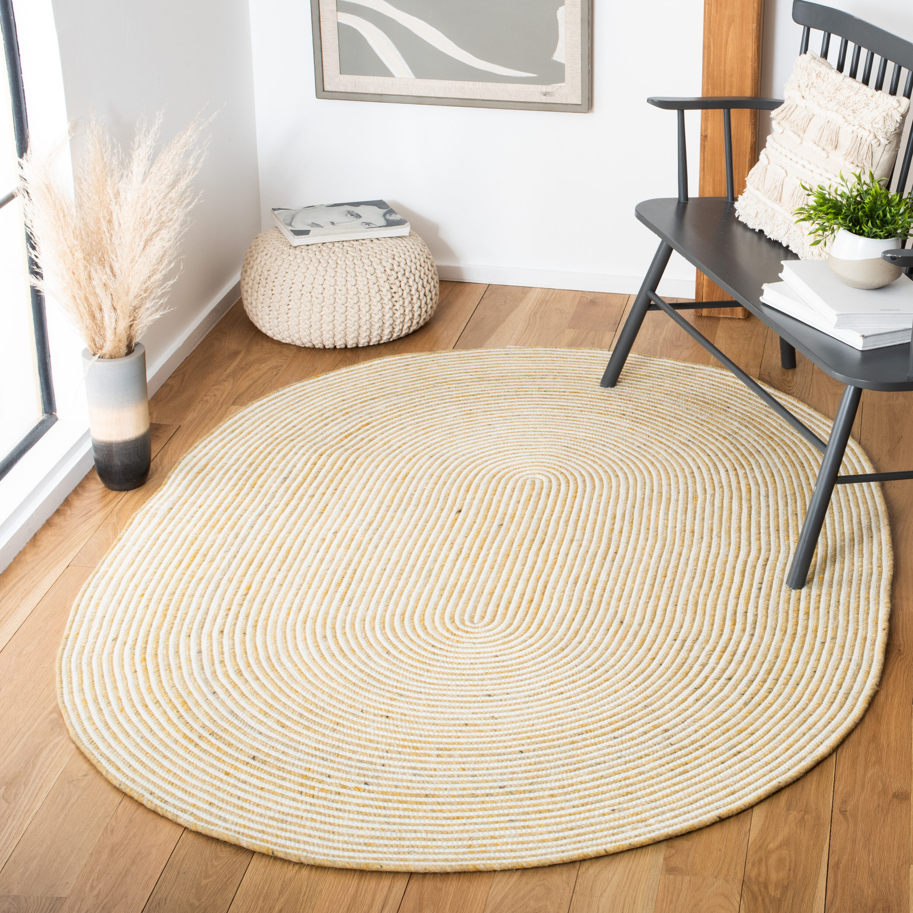  Braided 905 Gold/Ivory Contemporary 5ft x 7ft Oval Rug