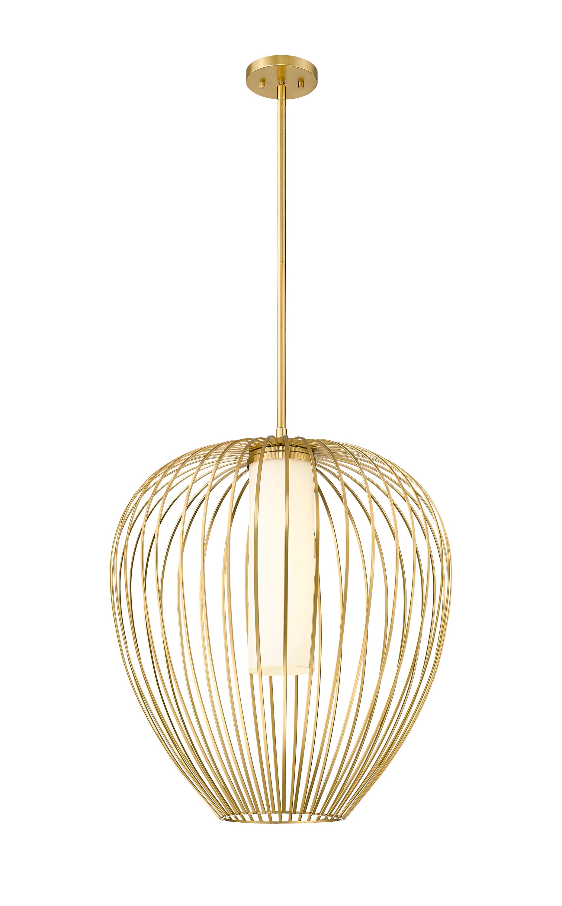 Modern Gold 22" Glass Pendant Light with Opal Shade
