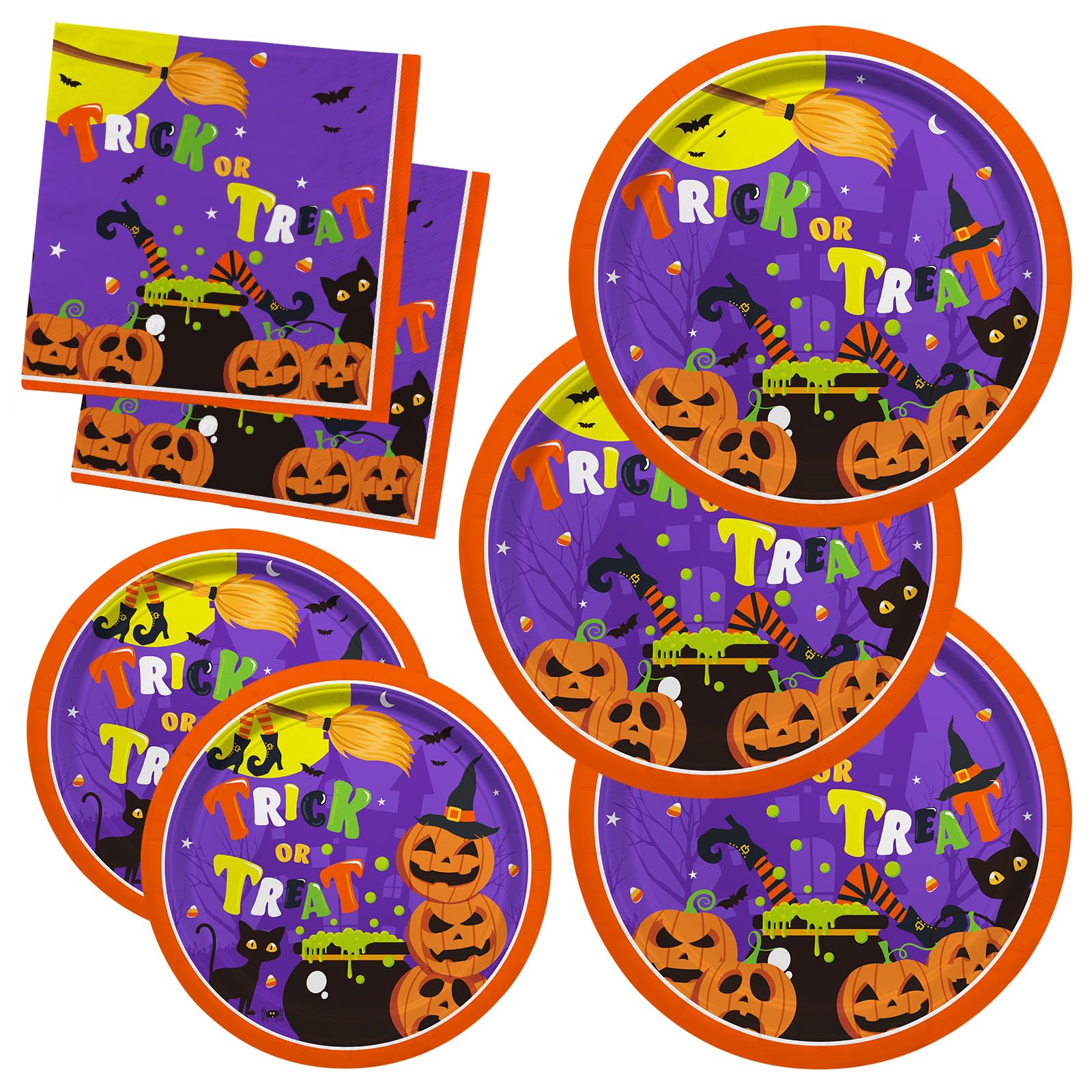 Misopily  Halloween Party Supplies Kit Serve 25 Includes 25 Dinner Plates 9 in 25 Dessert Plates 7 in 25 Cups 9 oz 25 Napkins 1 Tablecloth 54x108 in
