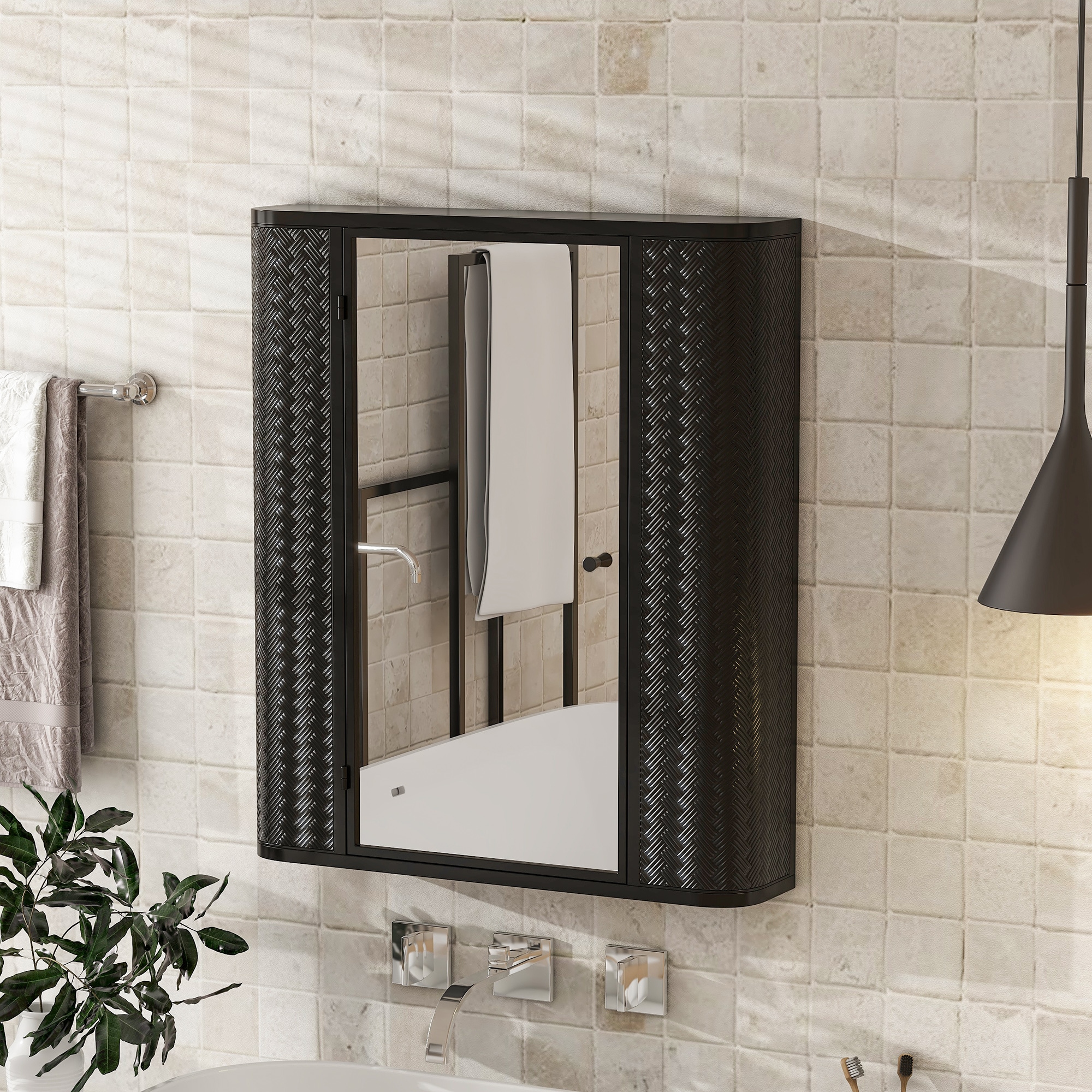 LOVMOR 23.62-in x 5.11-in x 23.62-in Antique Black Bathroom Wall Cabinet with Mirror #SF-W-W3122P272885