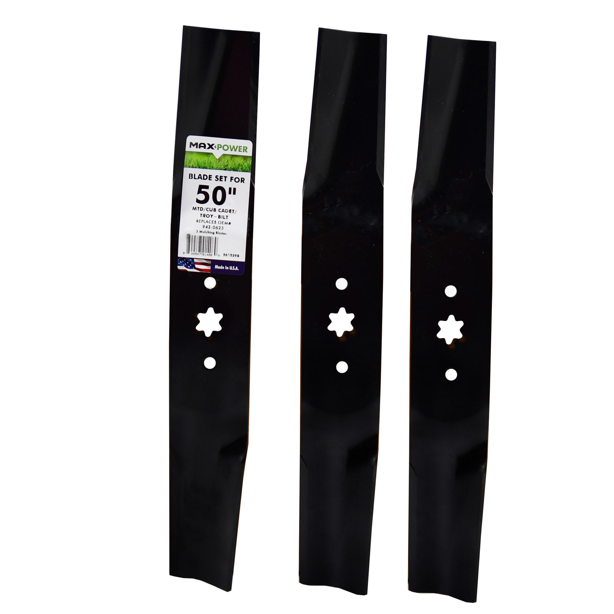 MaxPower 561539B 50-in Deck Mulching Mower Blade for Riding Lawn 3 -Pack