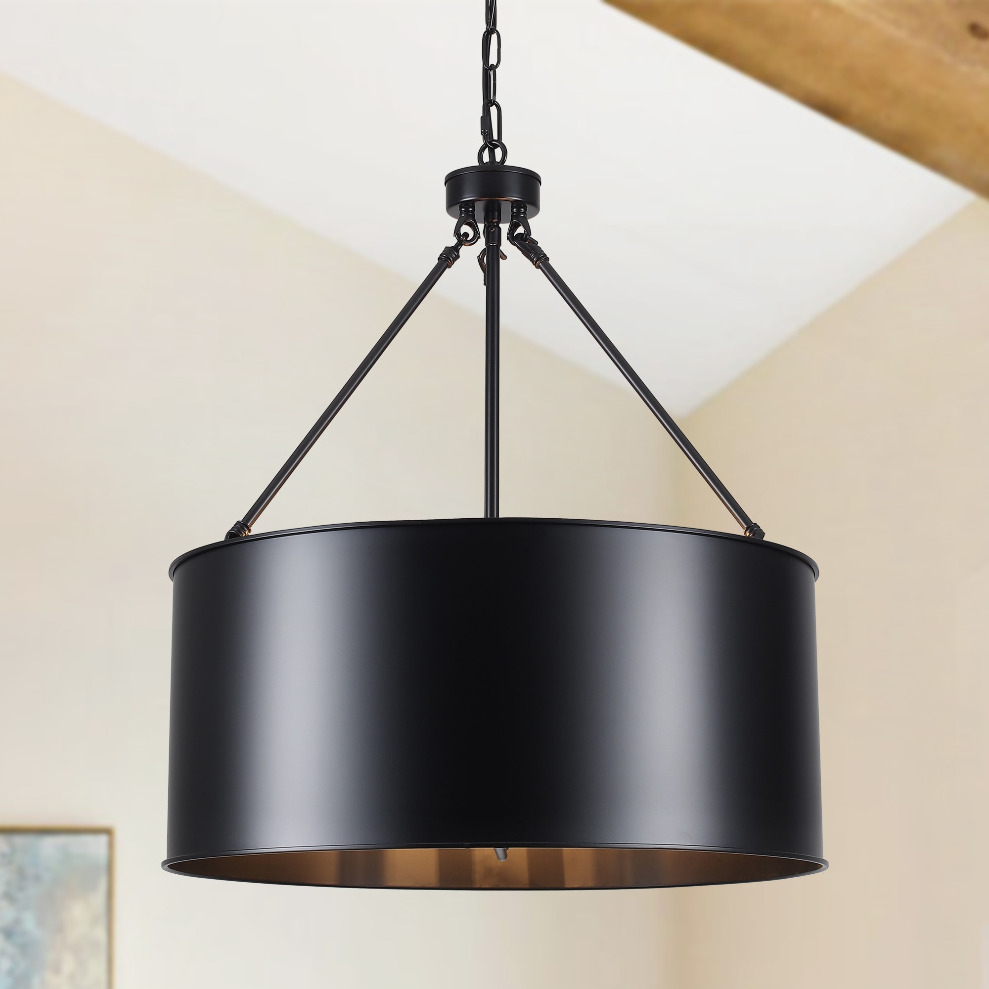 Zjvaive 5 Light 20.78 Inch Modern Matte Black Drum Chandelier with Metal Shade
