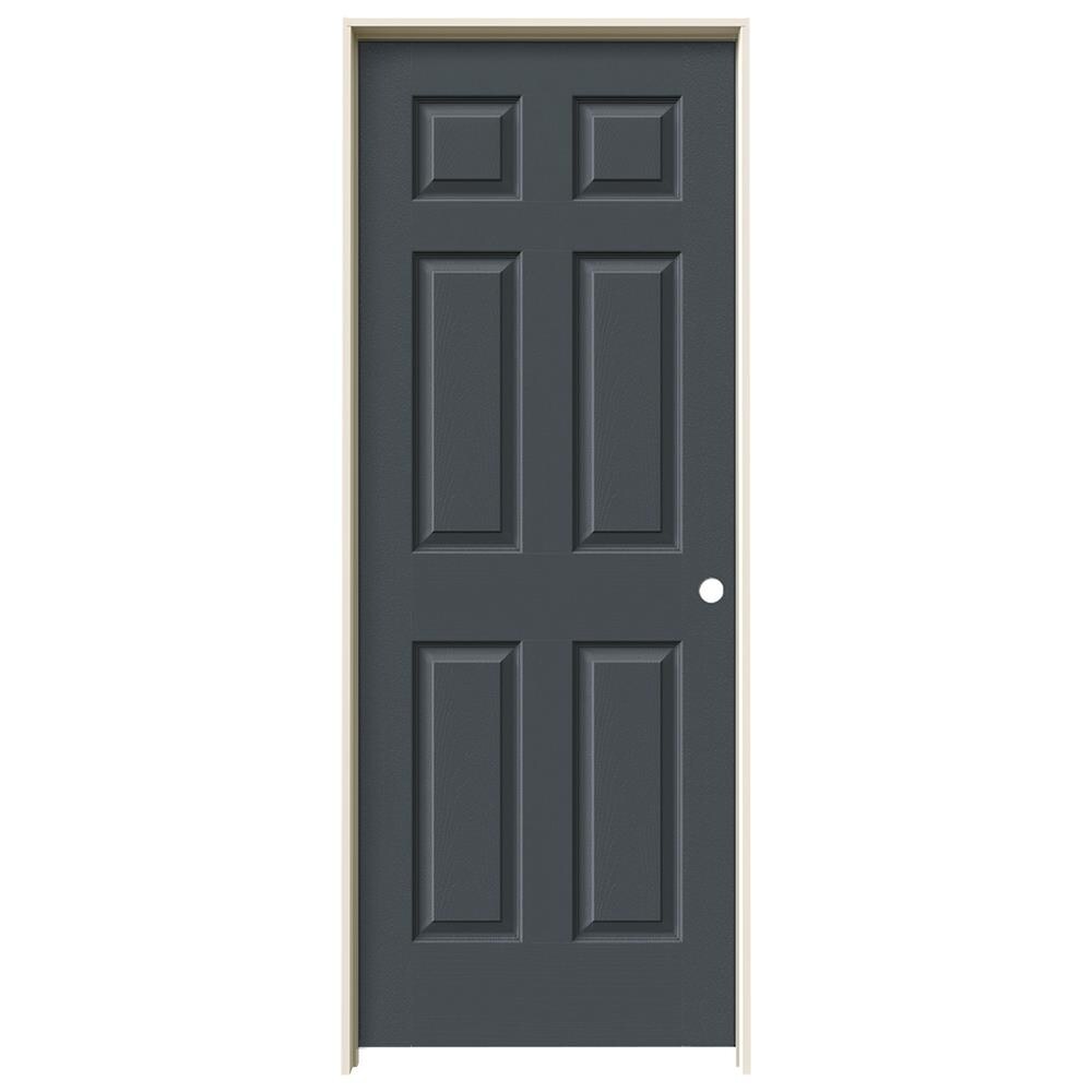 JELD-WEN LOWOLJW136500291 32-in x 80-in Slate Solid Core 6-panel Left Hand Textured Prefinished Molded Composite Flat Jamb Single Prehung Interior Door