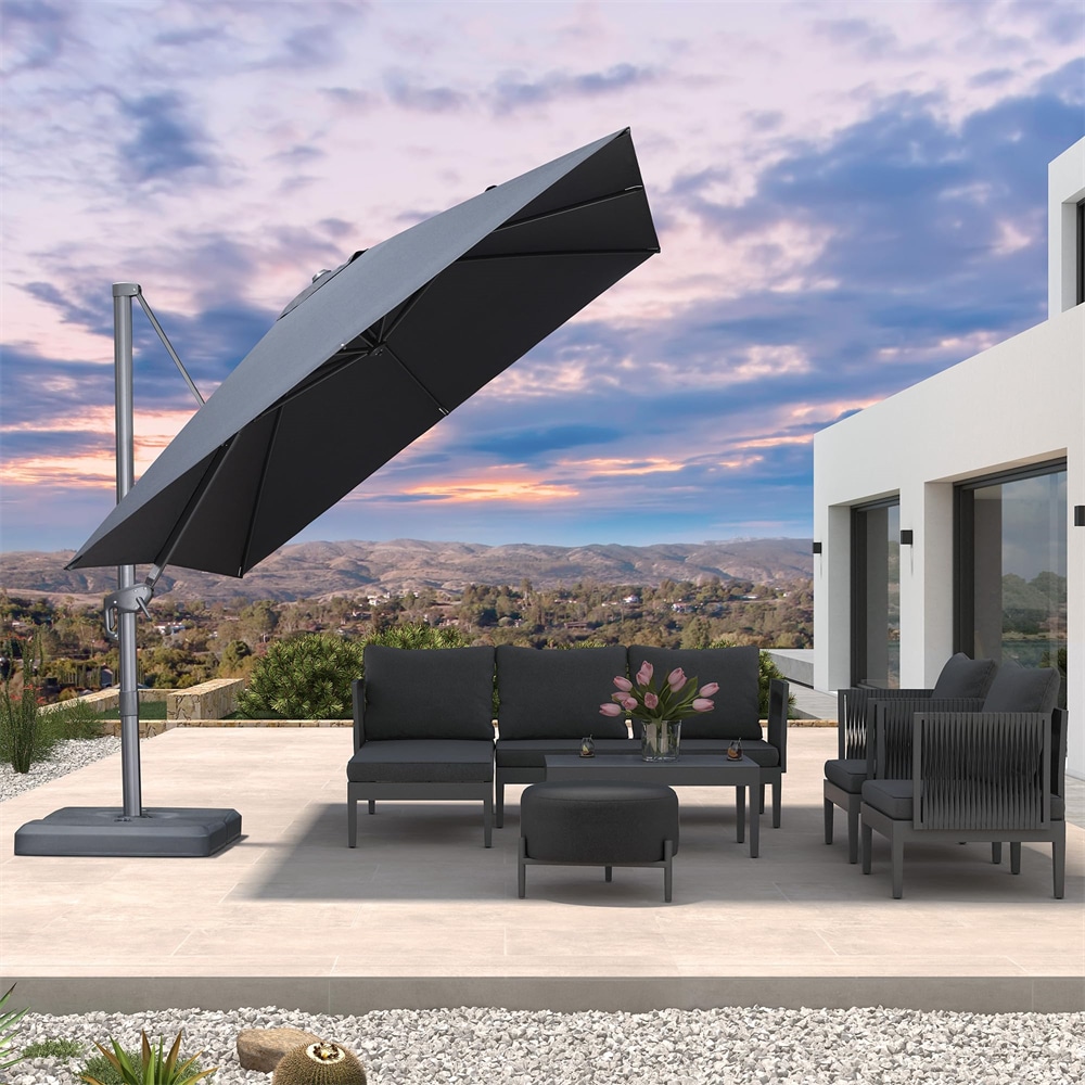 PURPLE LEAF LS05ALFS10-DG 10-ft Aluminum Dark gray Crank Cantilever Patio Umbrella
