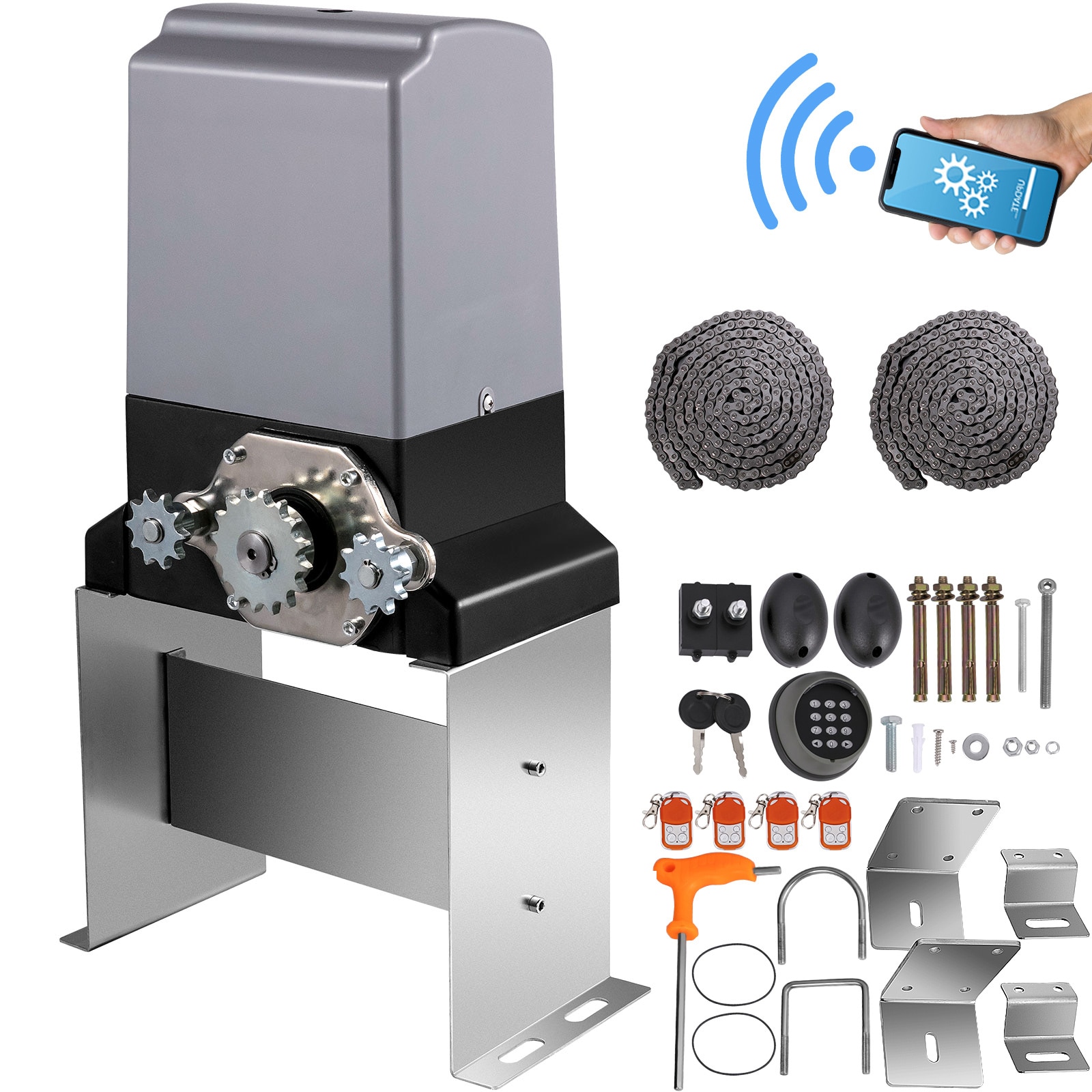 GIVIMO 3300-lb 110V Automatic Sliding Gate Opener Kit with 1-HP Motor 230-ft Remote Range and 20-ft Gear Track for Driveway Rolling Gates