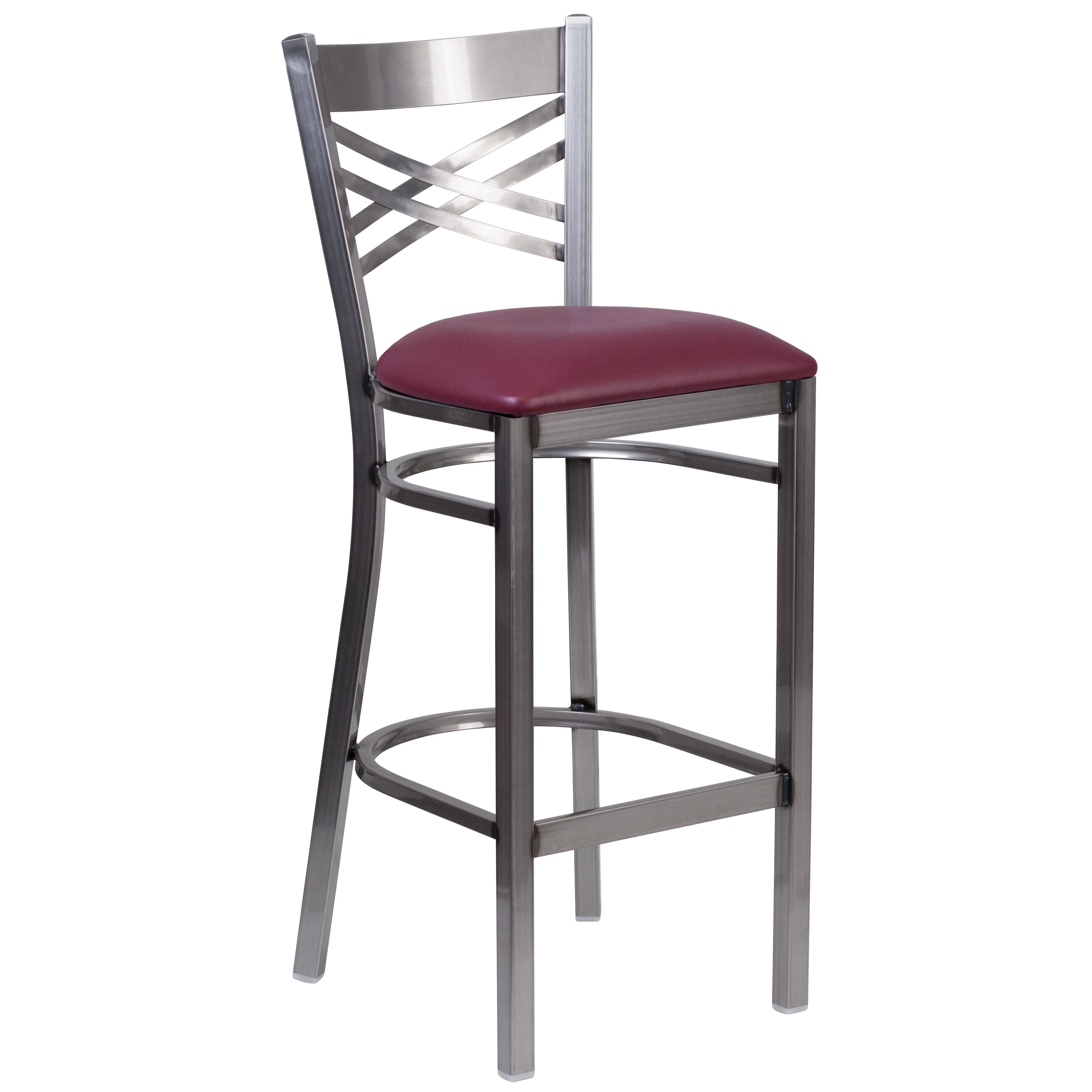 Flash Furniture 889142086475 Burgundy Vinyl Seat/Clear Coated Metal Frame 29.0-in H Bar height Square seat Upholstered Metal Bar Stool and Back