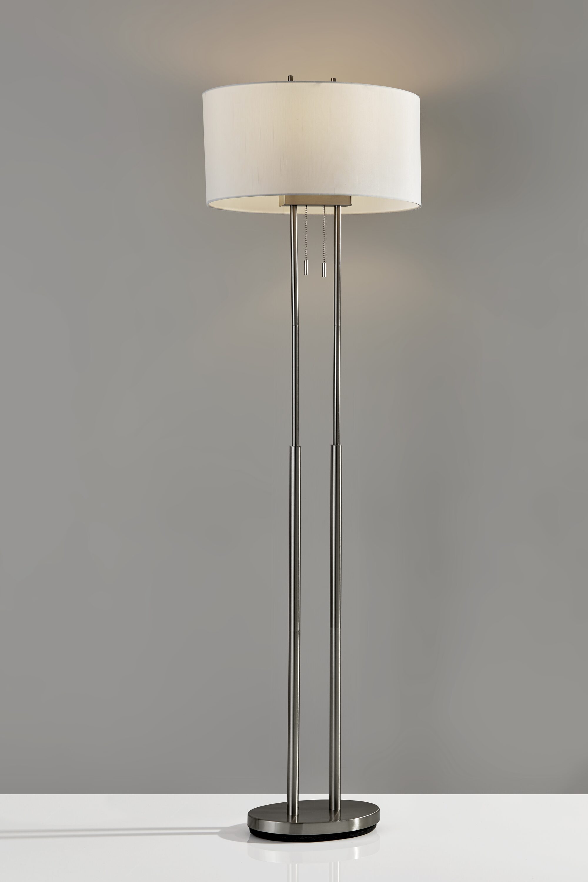 Adjustable Brushed Steel Floor Lamp with Ivory Silk Shade