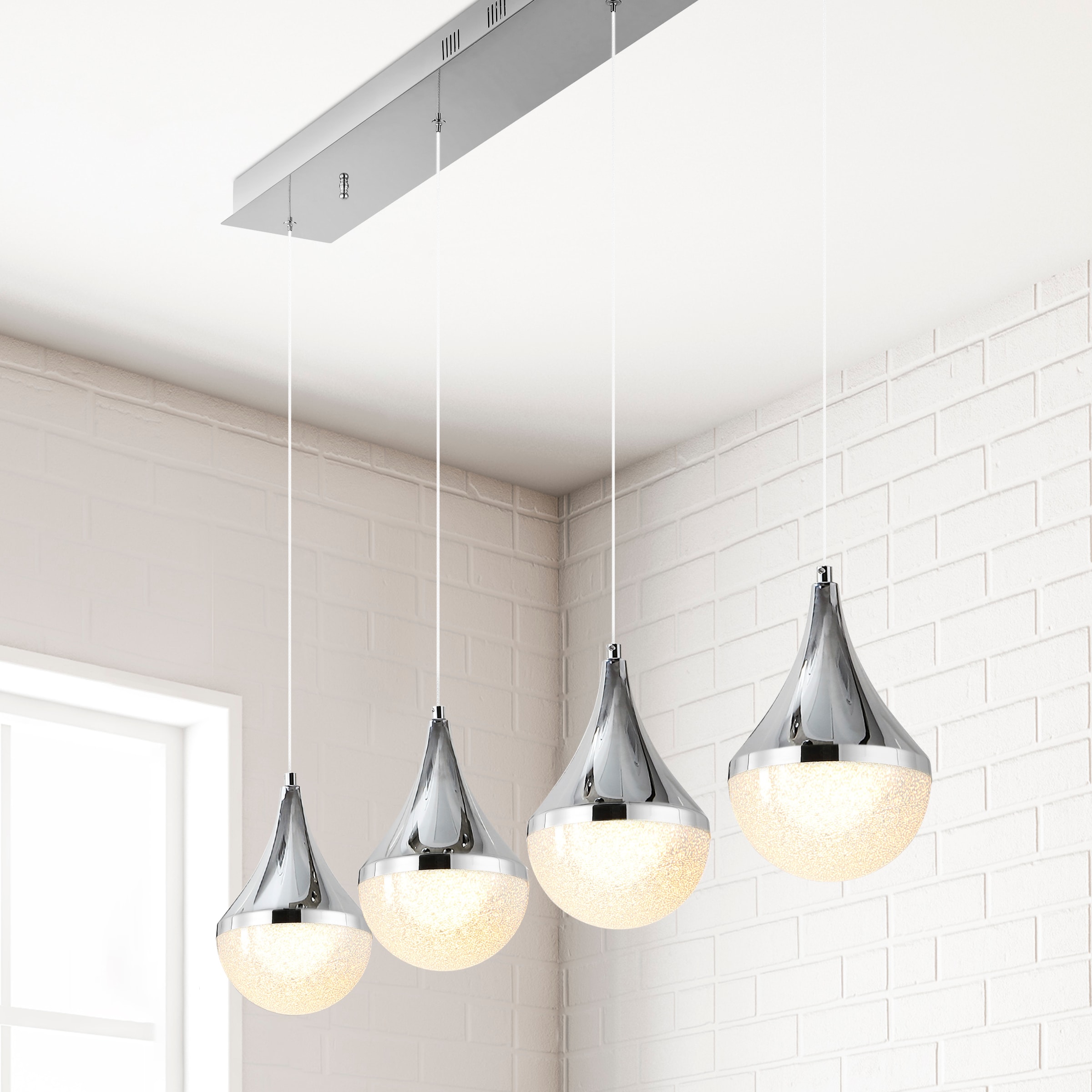 JONATHAN Y Chrome Vintage Textured Glass Teardrop LED Large