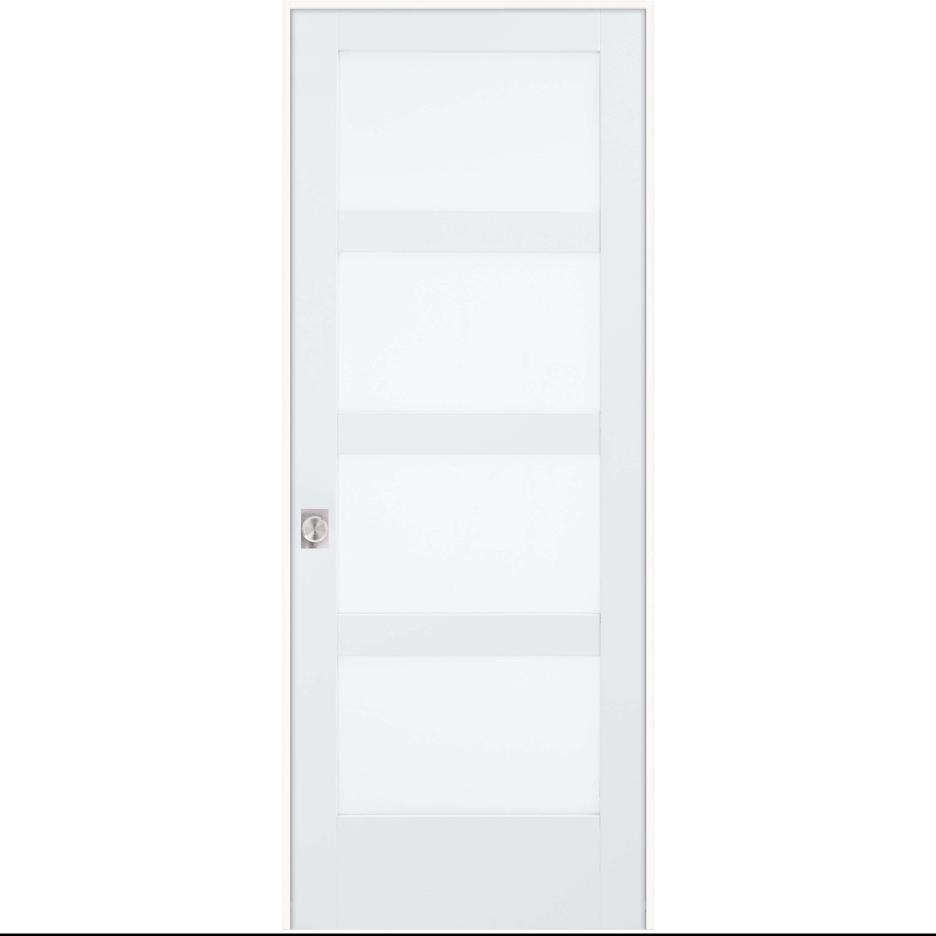 JELD-WEN LOWOLJW240000145 30-in x 80-in Primed Solid core Frosted glass Right hand Smooth Primed MDF Flat Jamb Single Prehung Interior Door