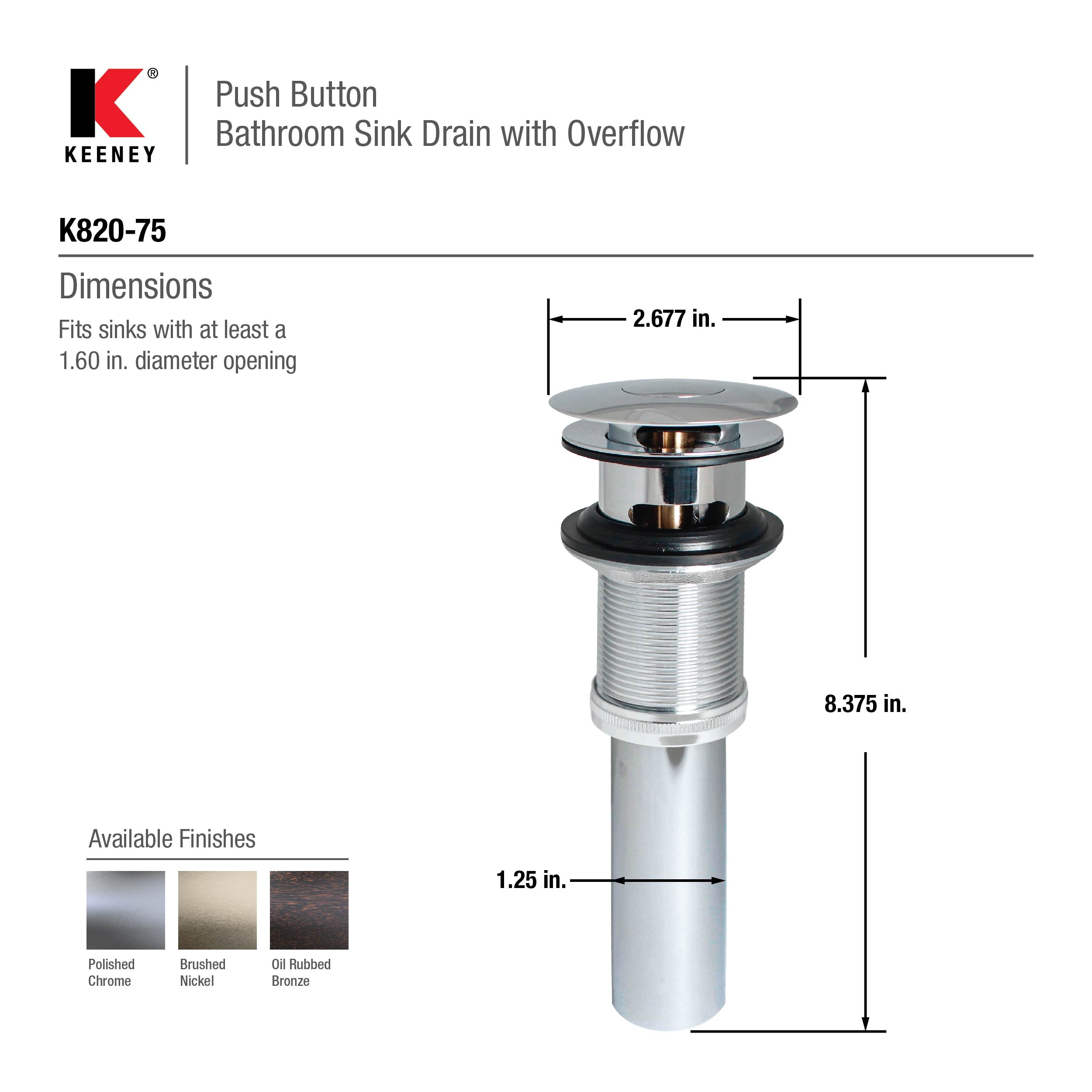 Keeney K82075BRZ Popup-Drains-Accessories - View #8