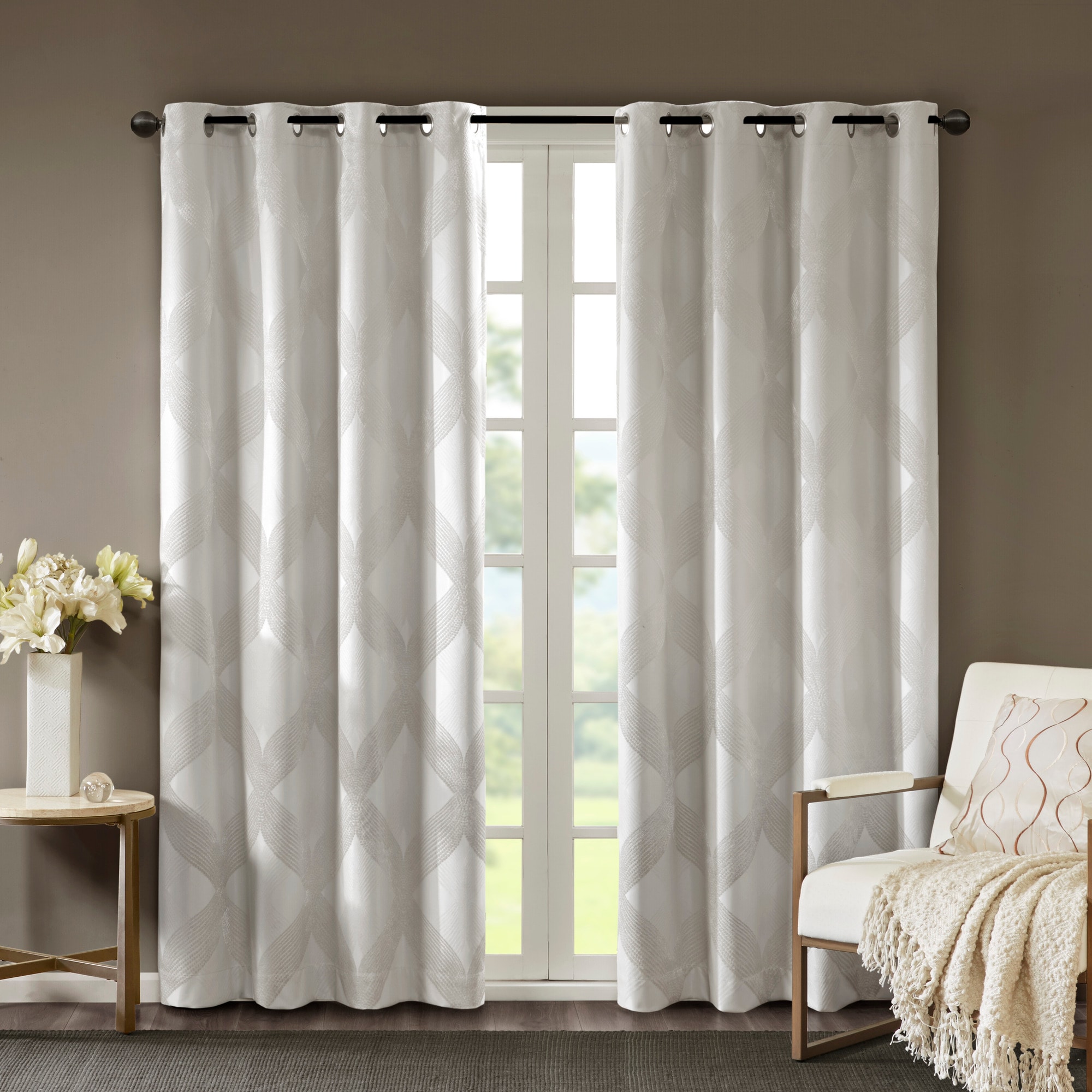 Sunsmart SS40-0061 108-Inches Ivory Geometric Blackout Grommet Single curtain panel
