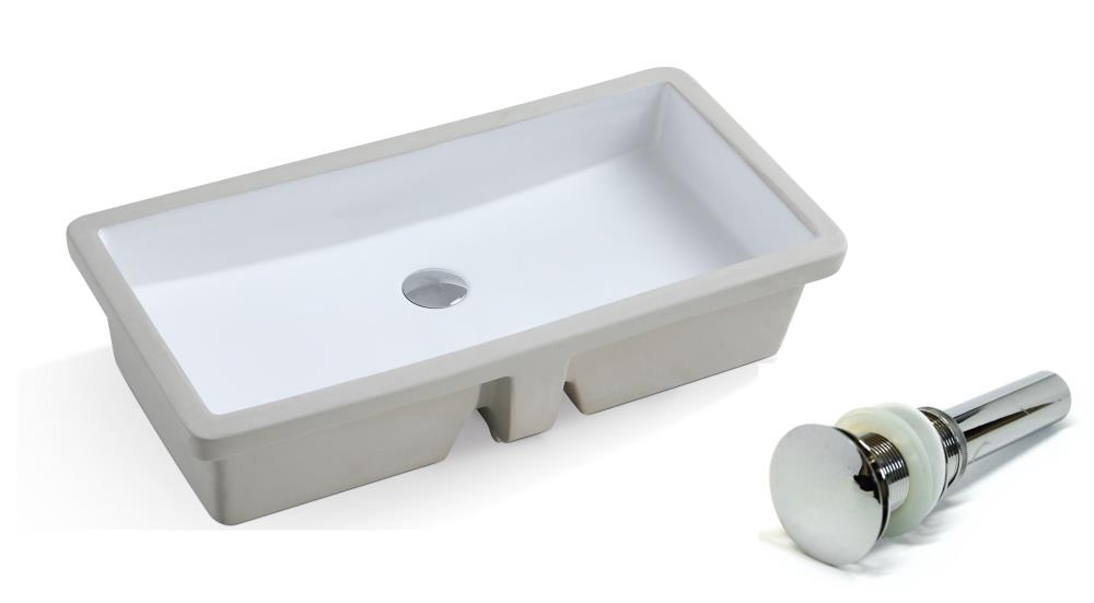 Kingsman Hardware RP598P-OFPC Ceramic 28-in Undermount Rectangular Modern White Bathroom Sink with Faucet Included with Drain Included