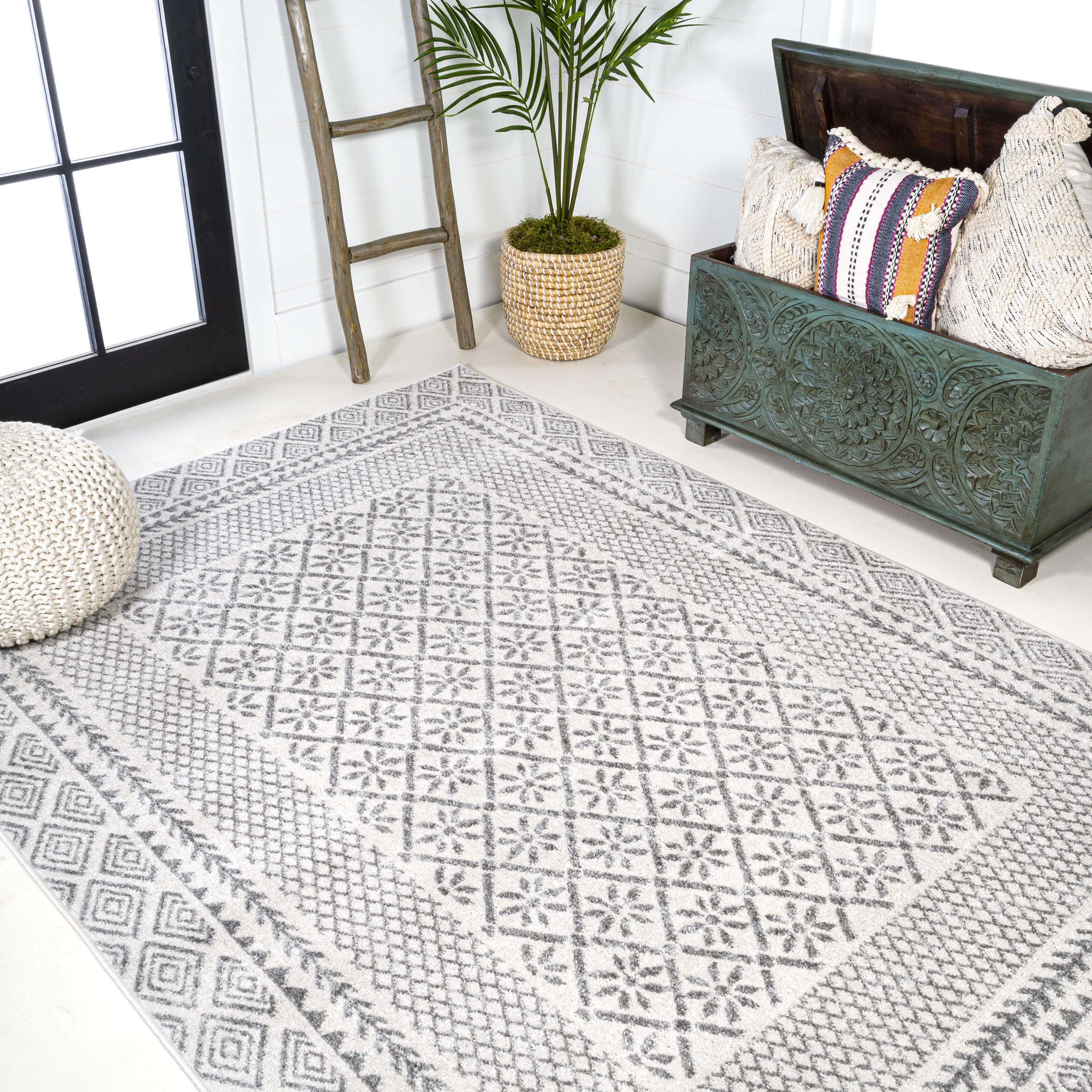 Athens Geometric Boho 5x8 Gray Synthetic Area Rug