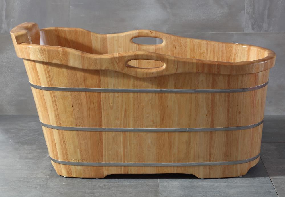 ALFI AB1187 26.75-in x 57-in Natural Wood Wood Oval Freestanding Soaking bathtub with Drain ( Reversible Drain )