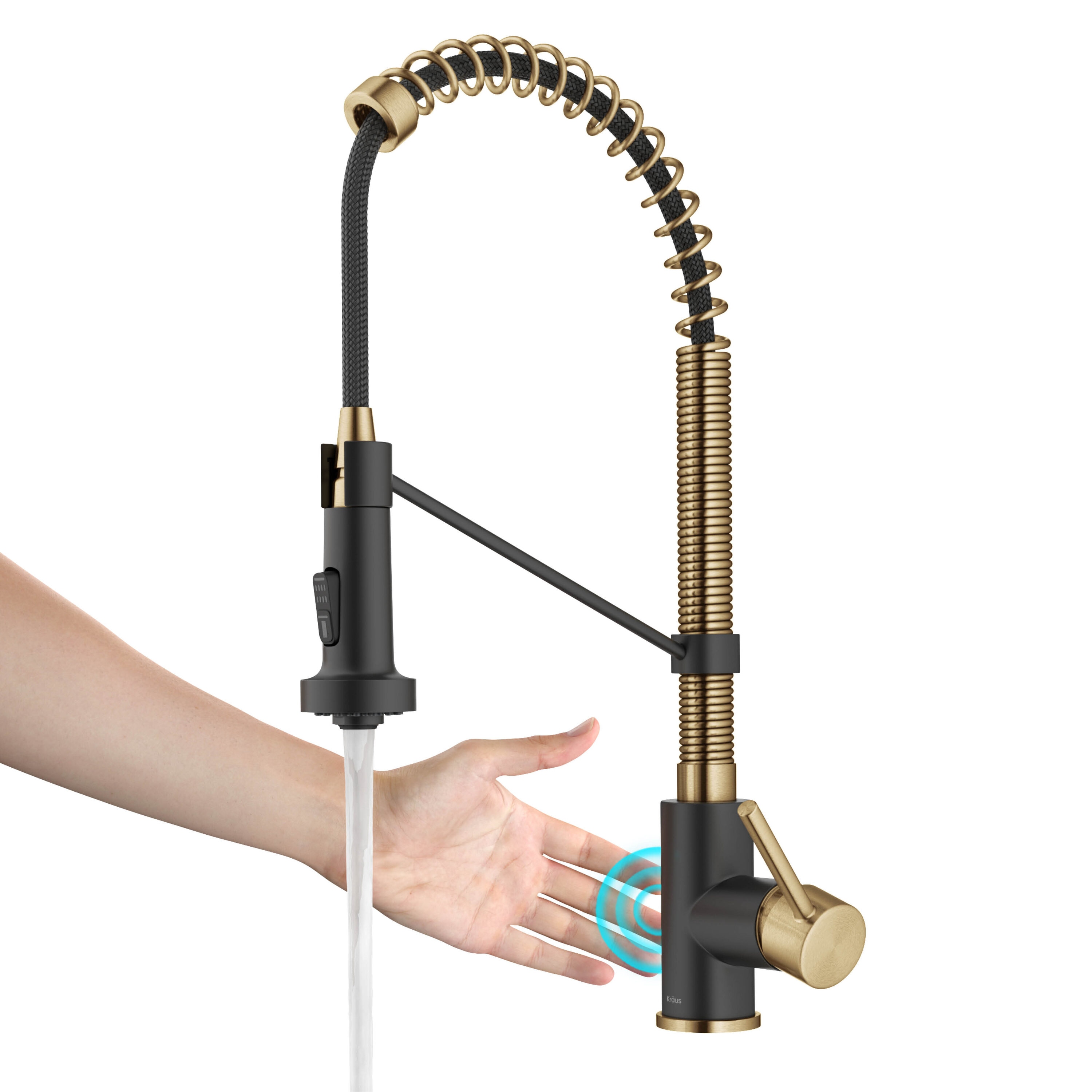 Kraus KSF-1610BBMB Bolden Brushed Brass/Matte Black Single Handle Deck-mount Touchless Pull-down Kitchen Faucet with Sprayer