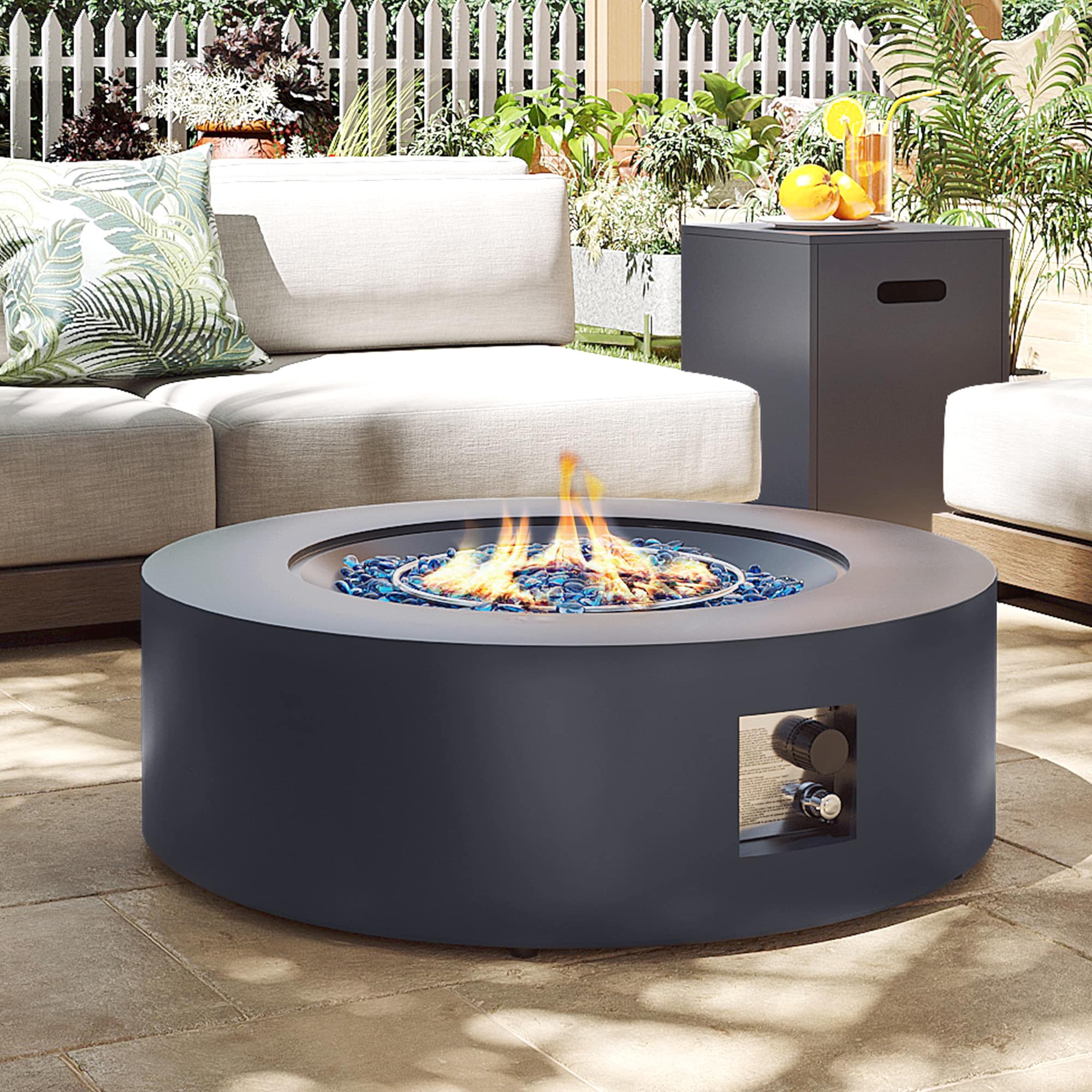 UPHA 42TP-CFX-ZSJH-QT Fire Pit With Tank Cover 42-in W 50000 Maximum BTUs Iron Round Liquid propane Fire pit table