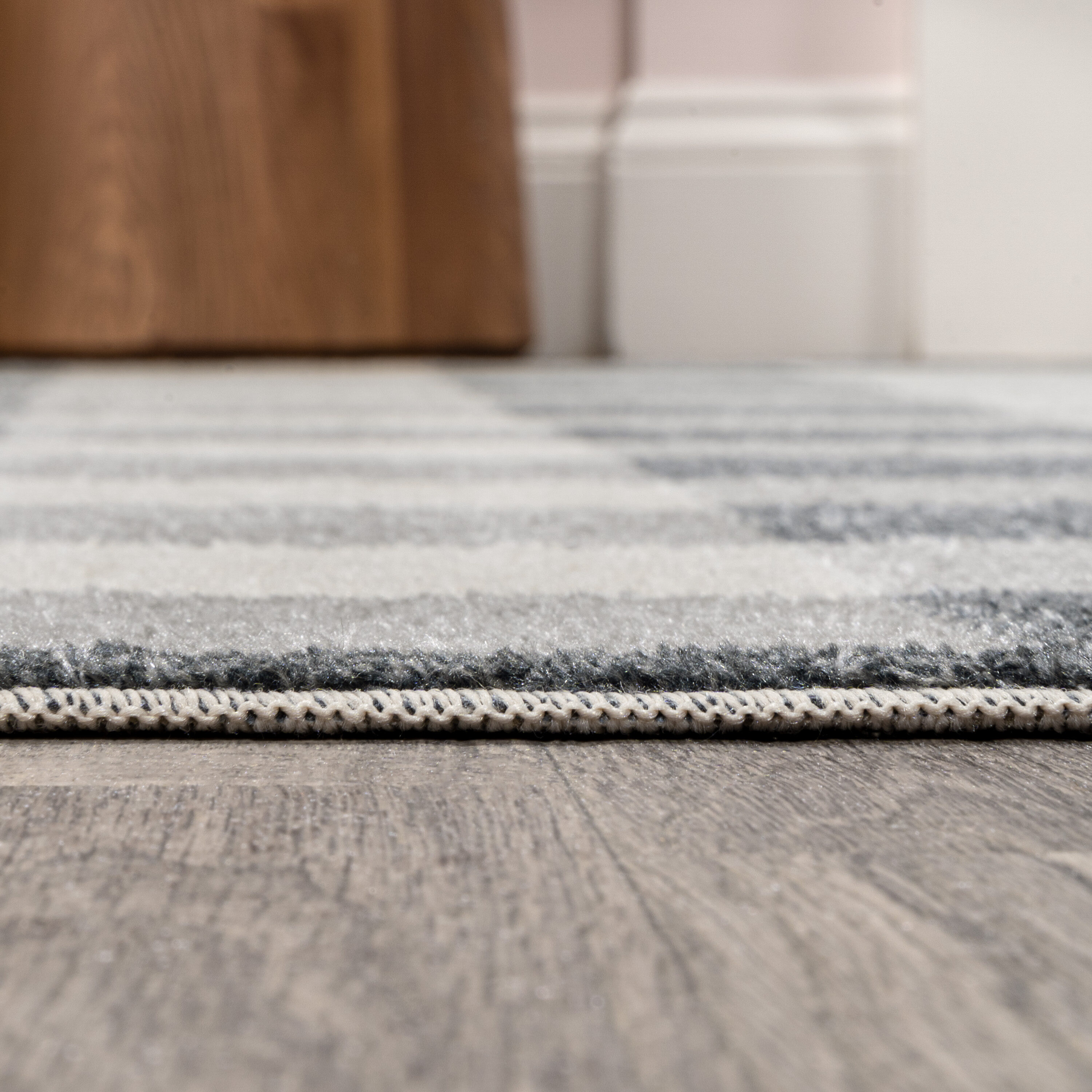 Gray Gradient Plaid Washable Synthetic Area Rug, 3 x 5