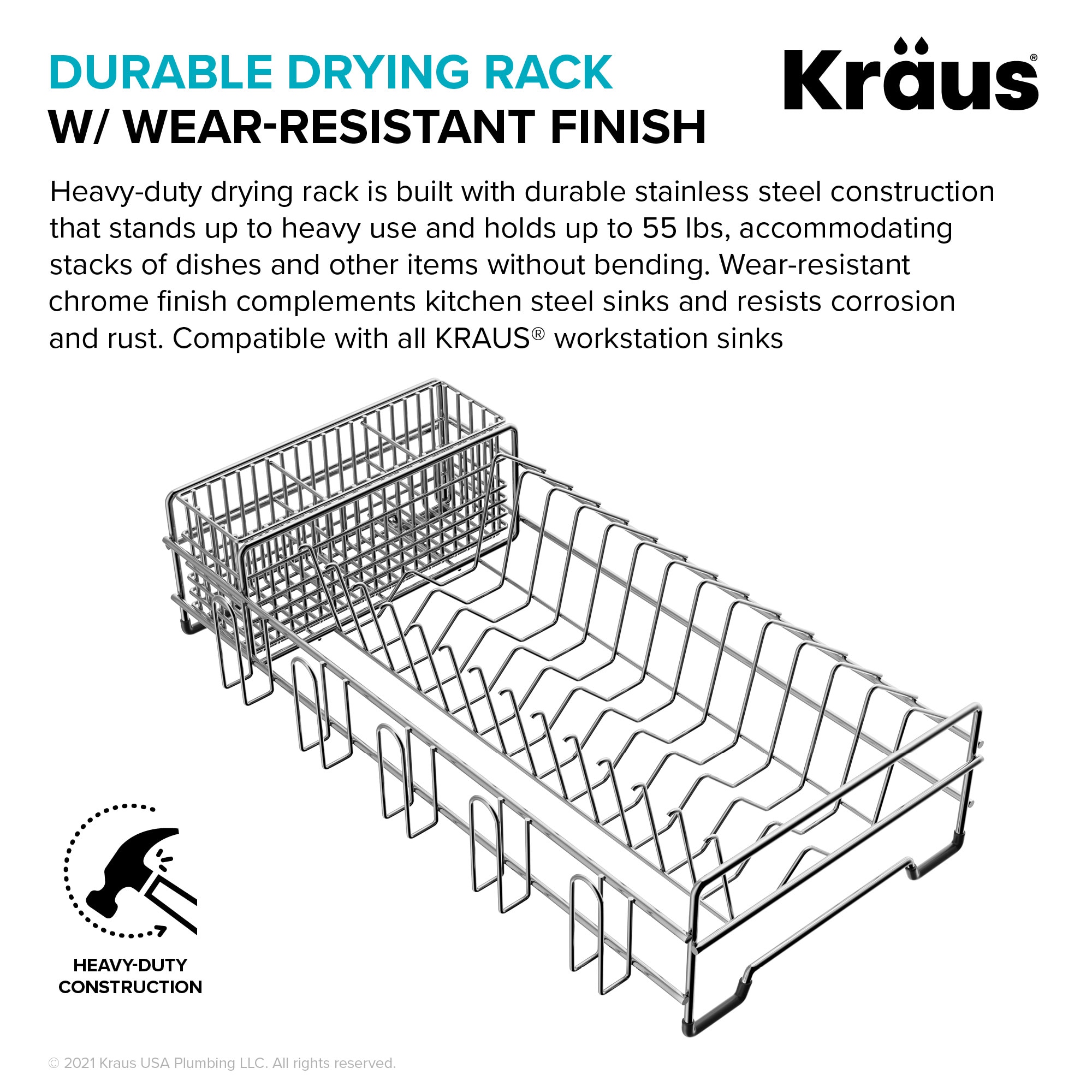 Kraus KDR1 Kore™ Workstation Kitchen Sink Dish Drying Rack with  Space-Saving Design and Food Grade Stainless Steel