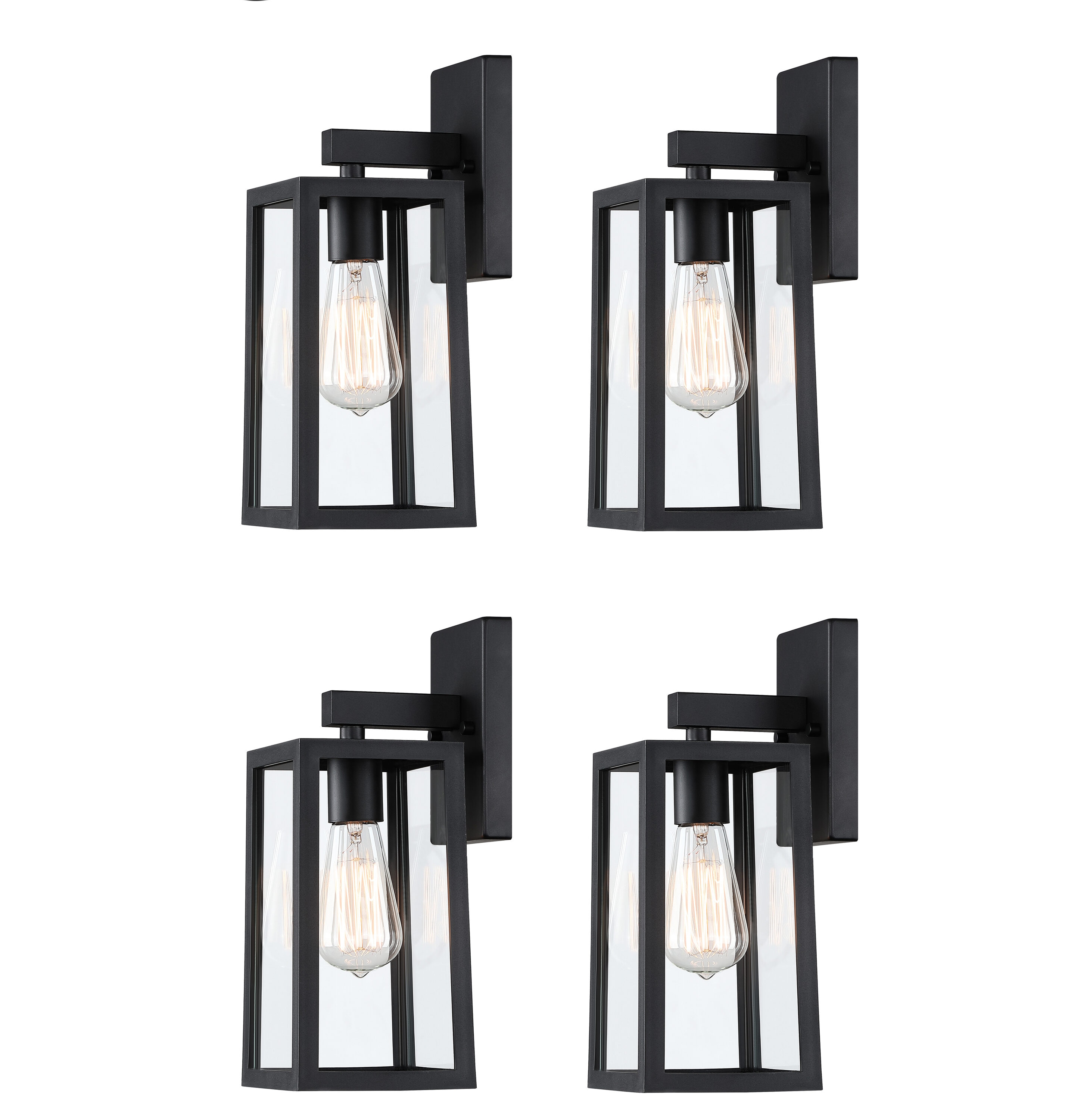 Hukoro 4FL84934-BK 4 -Pack 1 -Light 13.5-in H Matte Black Hardwired Outdoor Wall Light