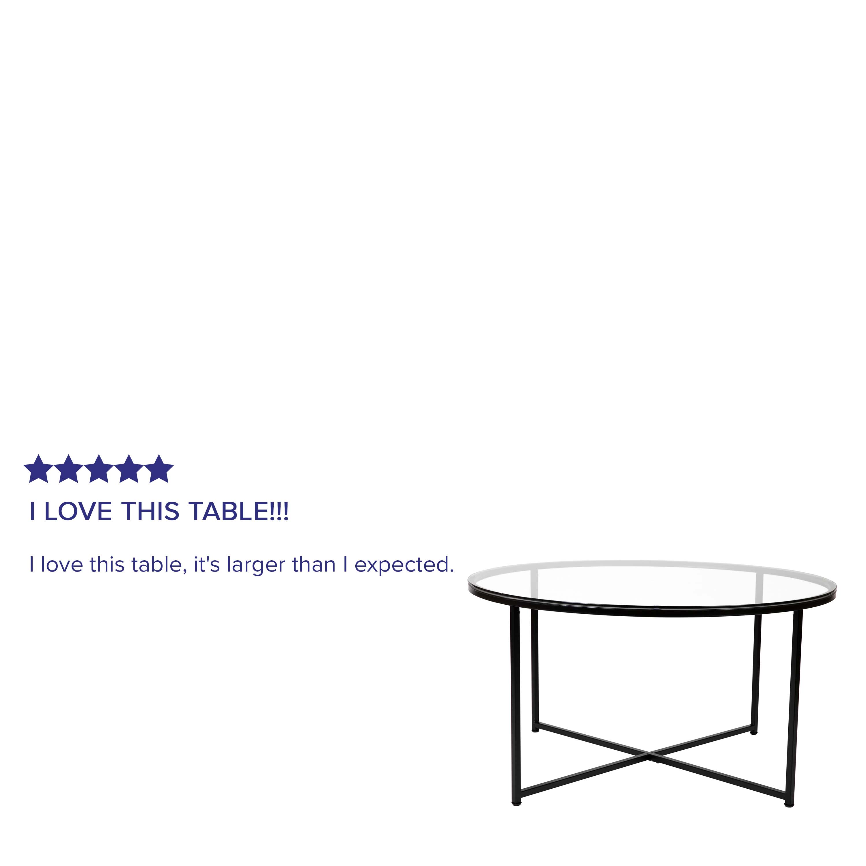 Elegant 35.5" Round Clear Glass Coffee Table with Matte Black Frame