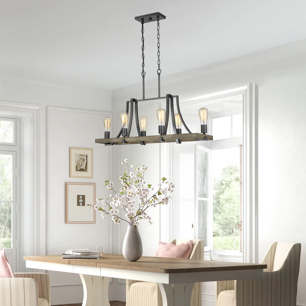 True Fine Madison 6-Light Black Farmhouse Dry Rated Chandelier at Lowes.com