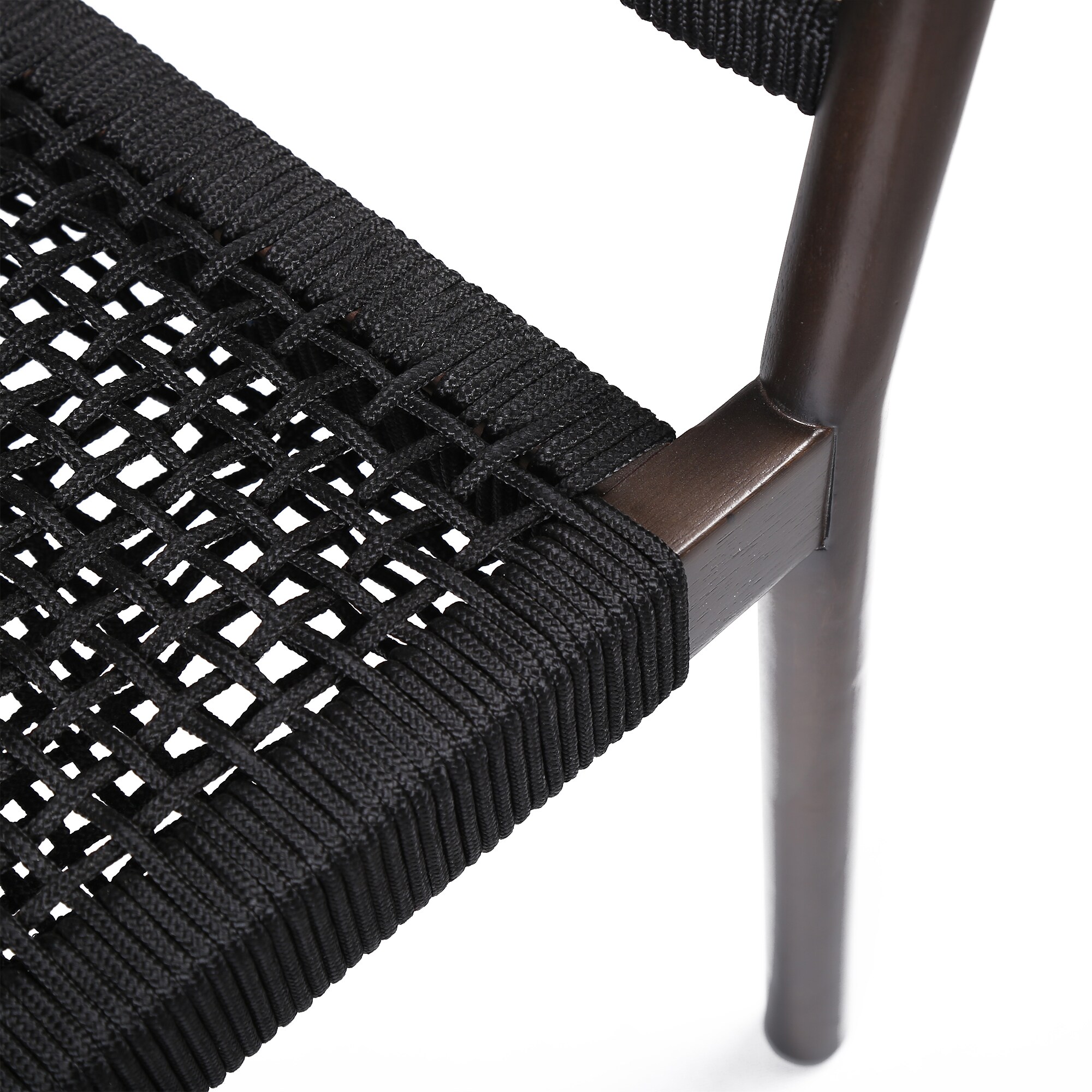 Dark Eucalyptus and Black Rope Arm Dining Chairs with Cushions