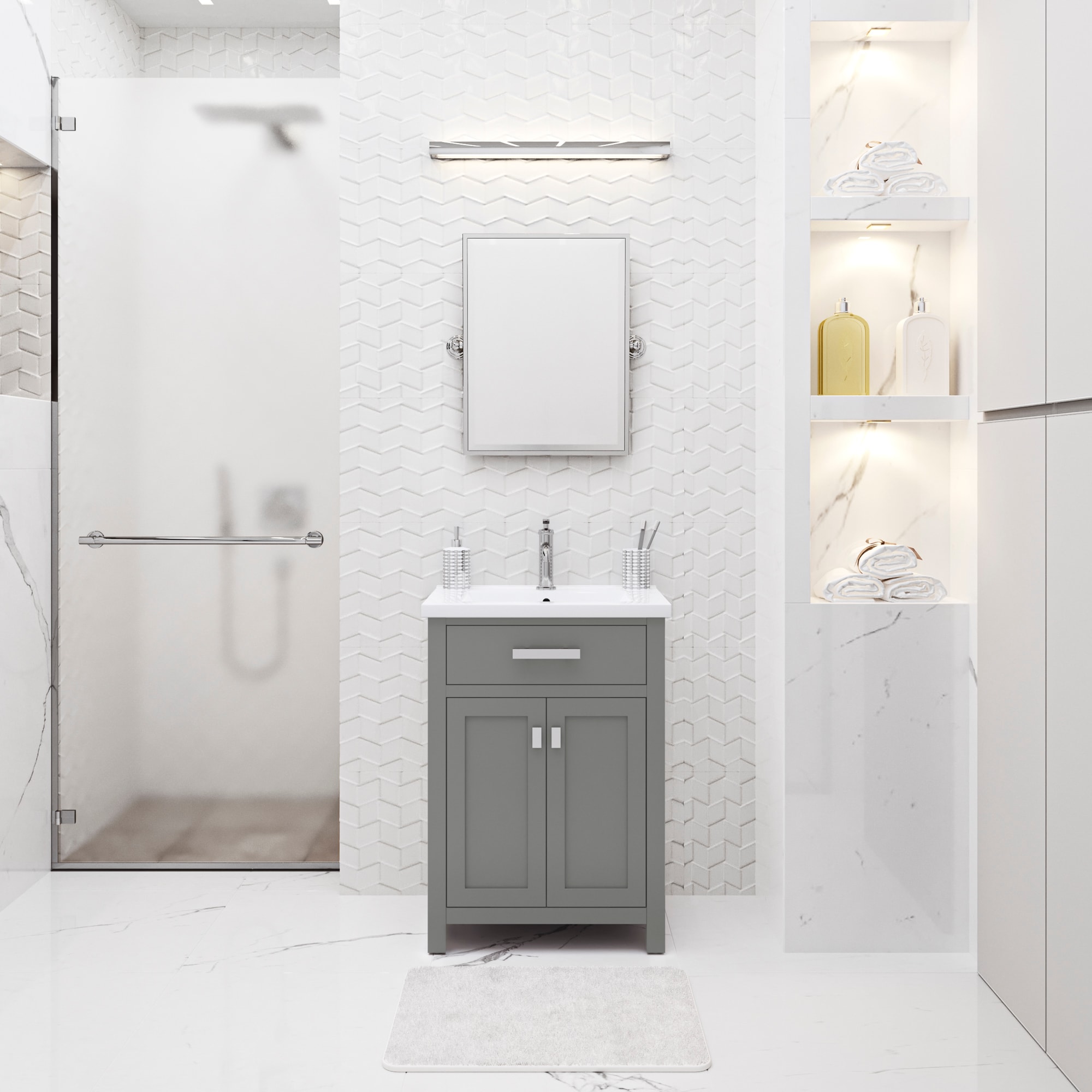 Water Creation MY24CR01CG-000000000 Myra 24-in Cashmere Grey Undermount Single sink Bathroom Vanity with White Ceramic Top