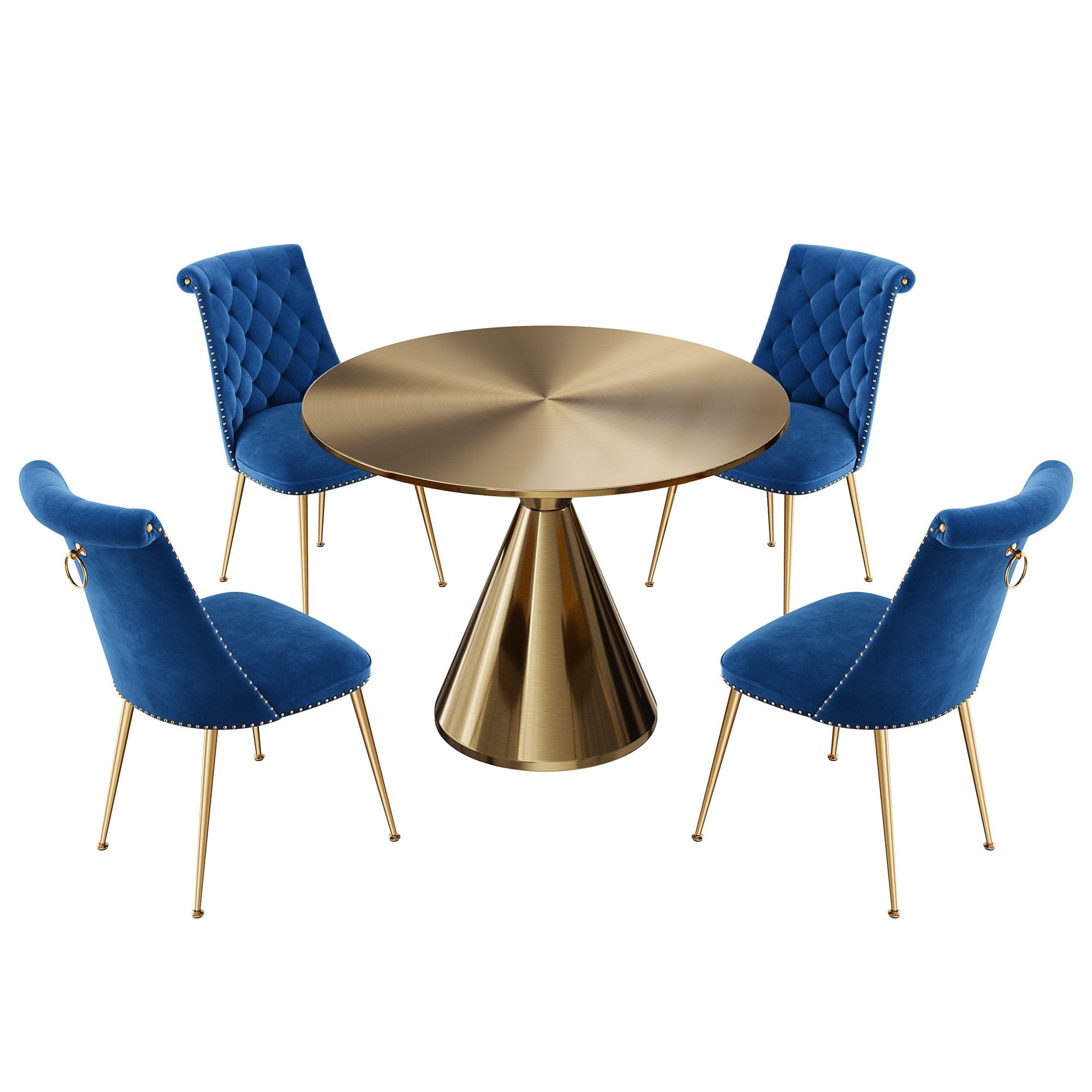 Clihome CL-RBT1-BBG703NY Navy Chair/Gold Table Contemporary/Modern Dining Room Set with Round Table ( Seats 4 )