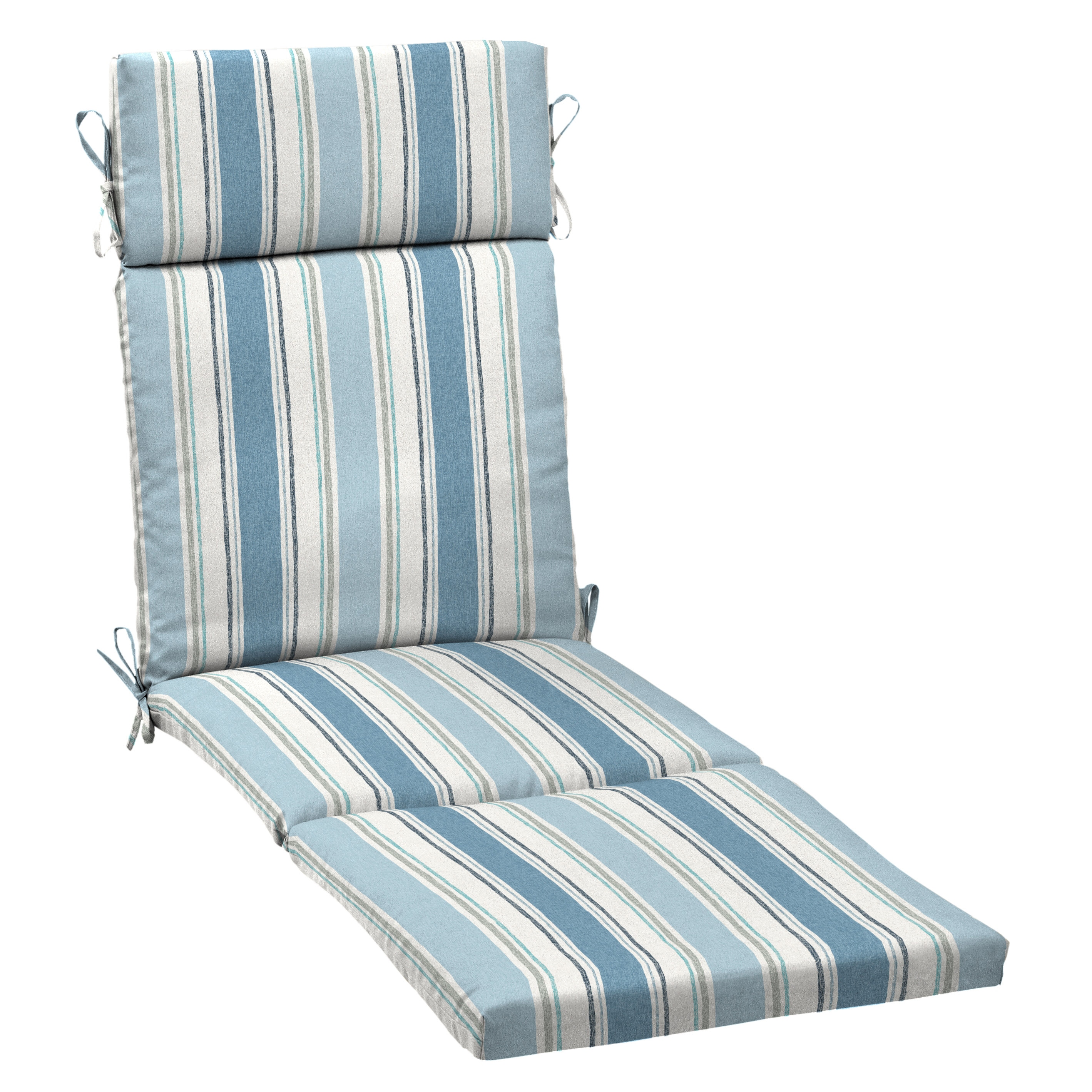 Blue and white top striped chaise lounge cushions