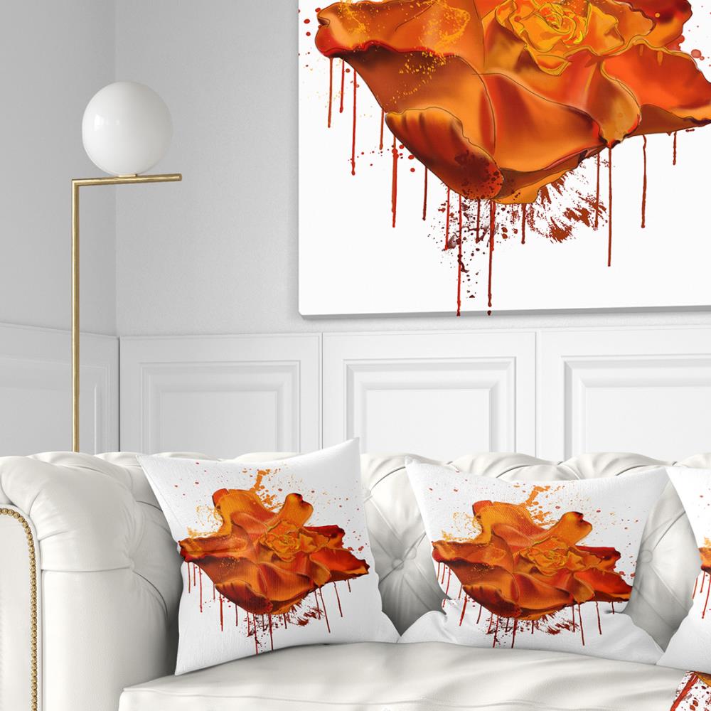 Designart Red Rose Painting with Splashes - Floral Throw Pillow - 18x18, Size: 18 x 18