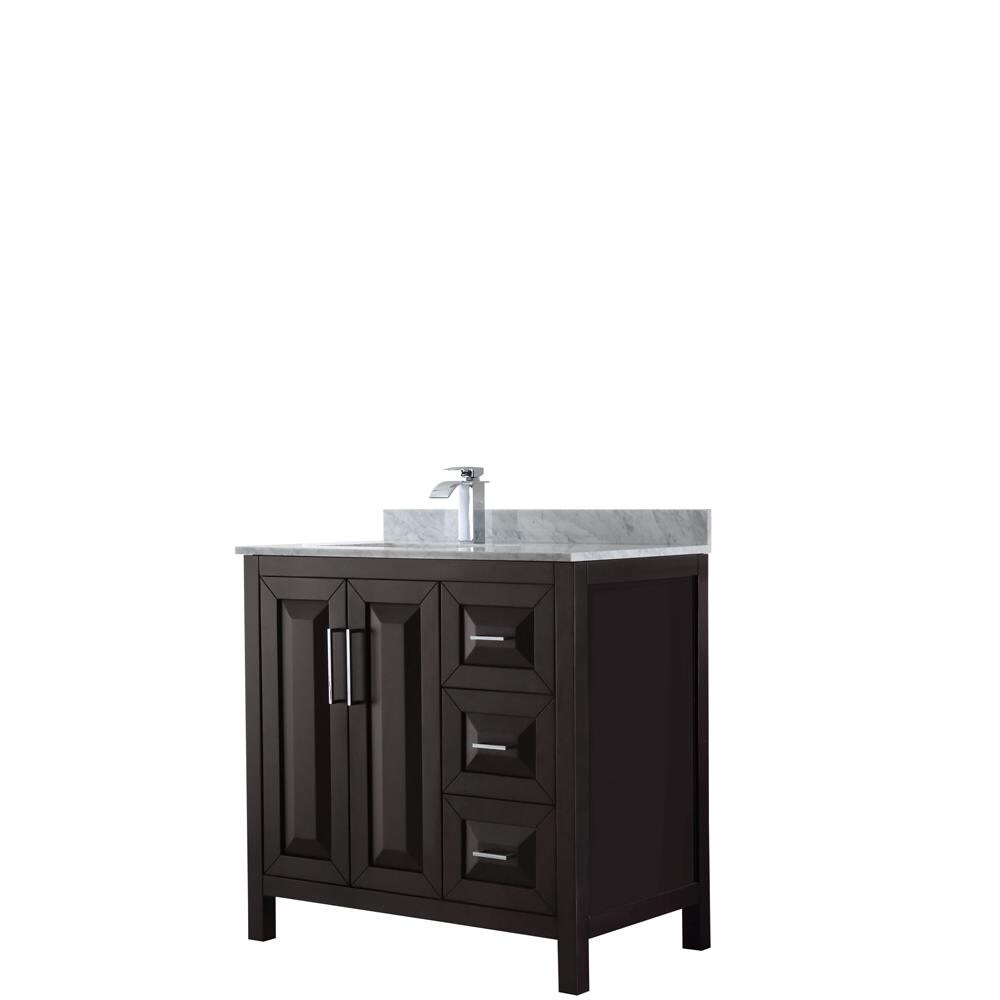 Wyndham Collection WCV252536SDECMUNSMXX Daria 36-in Dark Espresso Undermount Single sink Bathroom Vanity with White Carrara Marble Natural marble Top