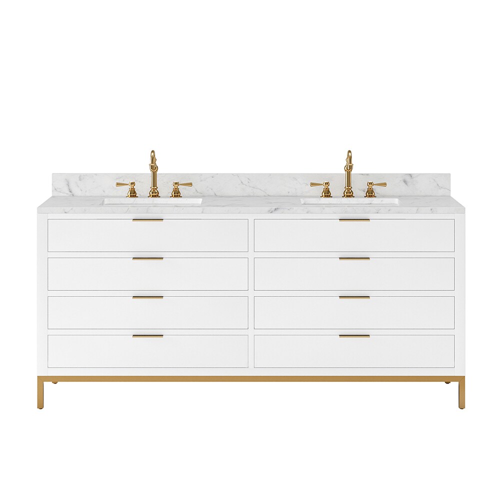 Water Creation Bristol 72 In. Double Sink Carrara White Marble