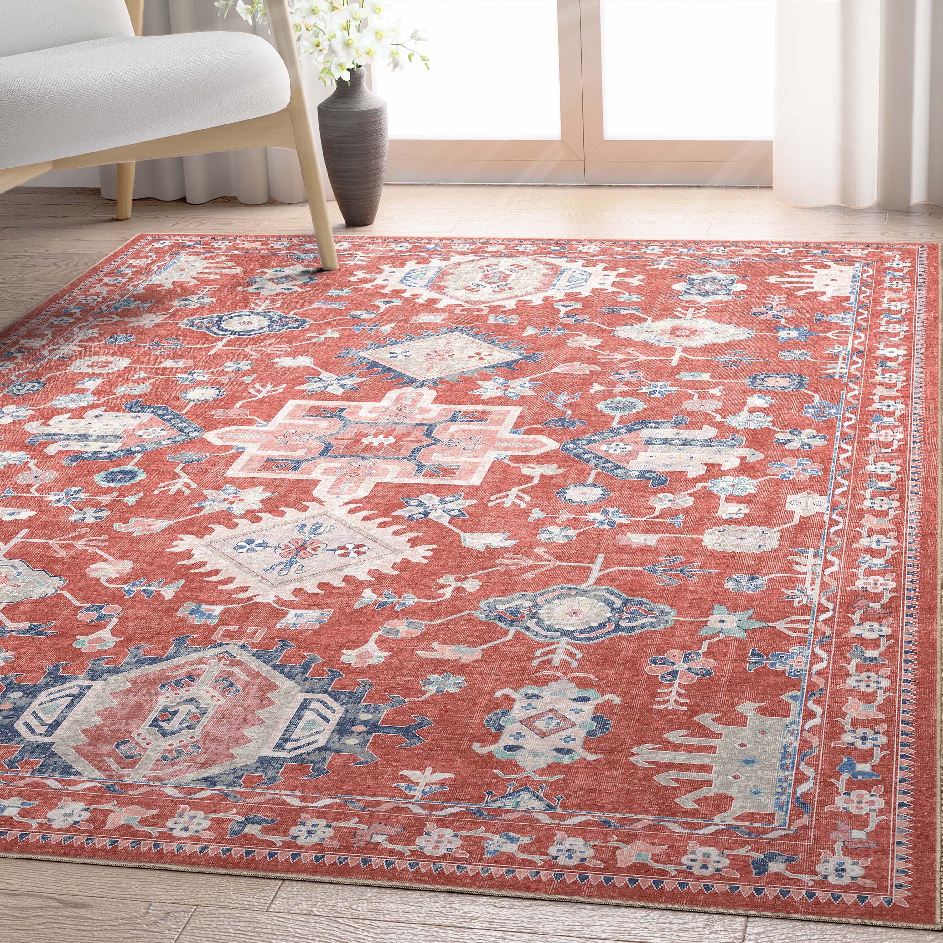Well Woven W-AP-73B-3H Apollo Serapi 3 x 25 (ft) Polyester Red Rectangular Indoor Medallion Oriental Runner rug