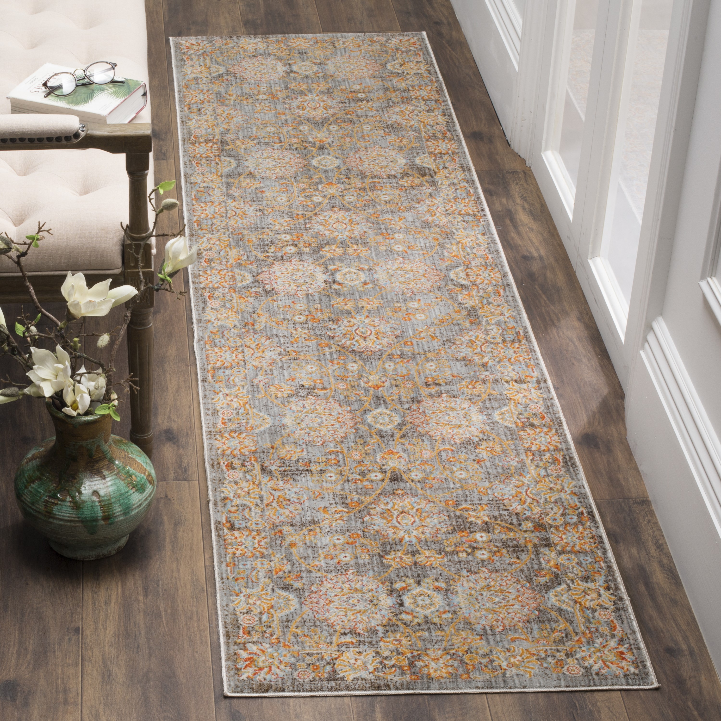 Safavieh VTP469L-28 Vintage Persian Bakrah 2 x 8 (ft) Loomed Polyester Light Brown/Multi Rectangular Indoor Distressed/Overdyed Vintage Runner rug
