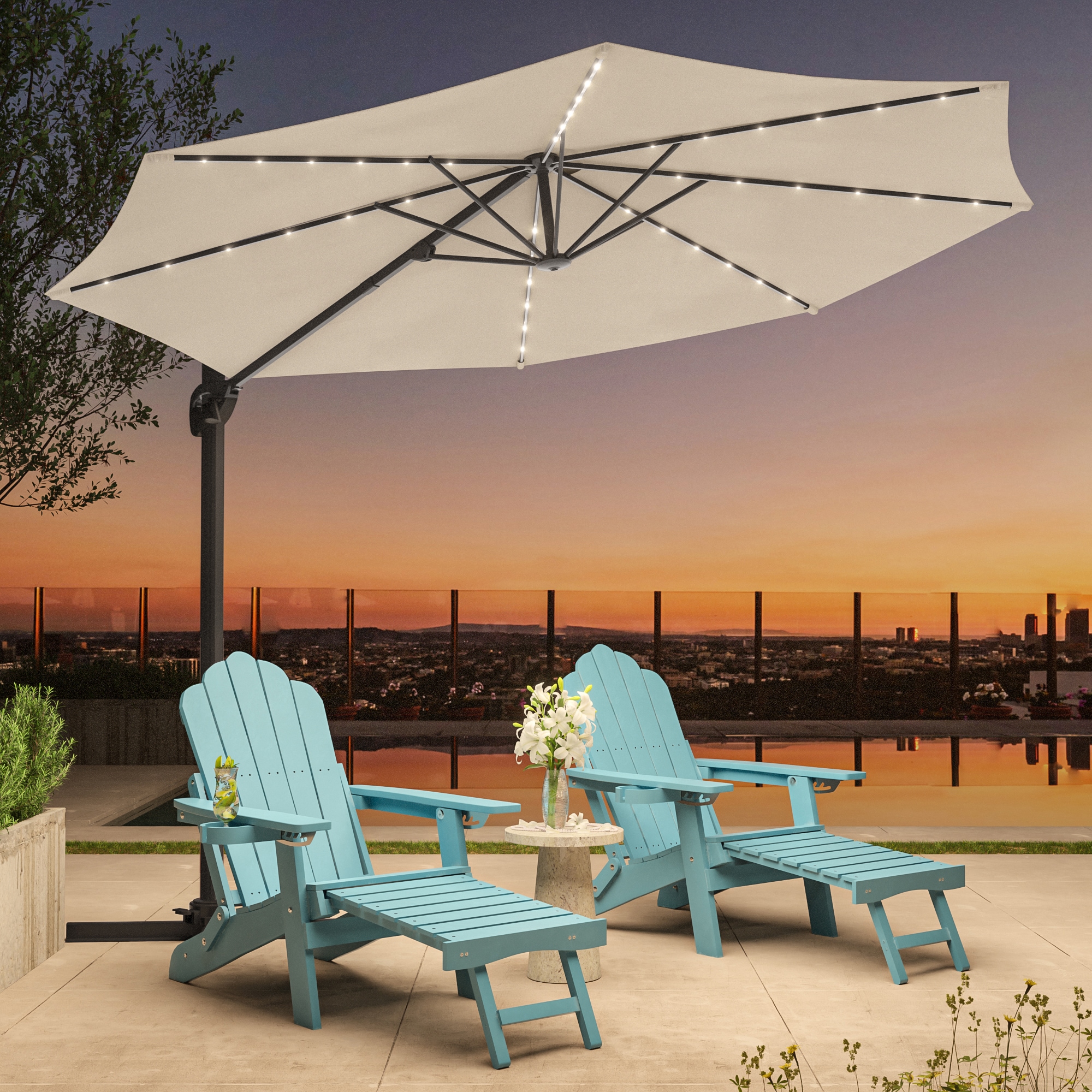 ACEGOSES - 10-ft Steel Beige Slide-tilt Cantilever Patio Umbrella with Lights