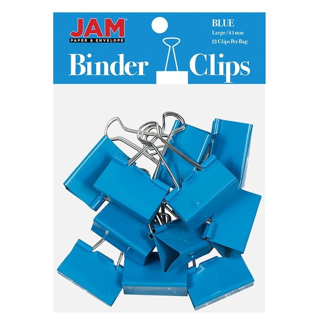 Jam Paper Binder Clips, Large, 41mm, Blue Binderclips, 12/Pack