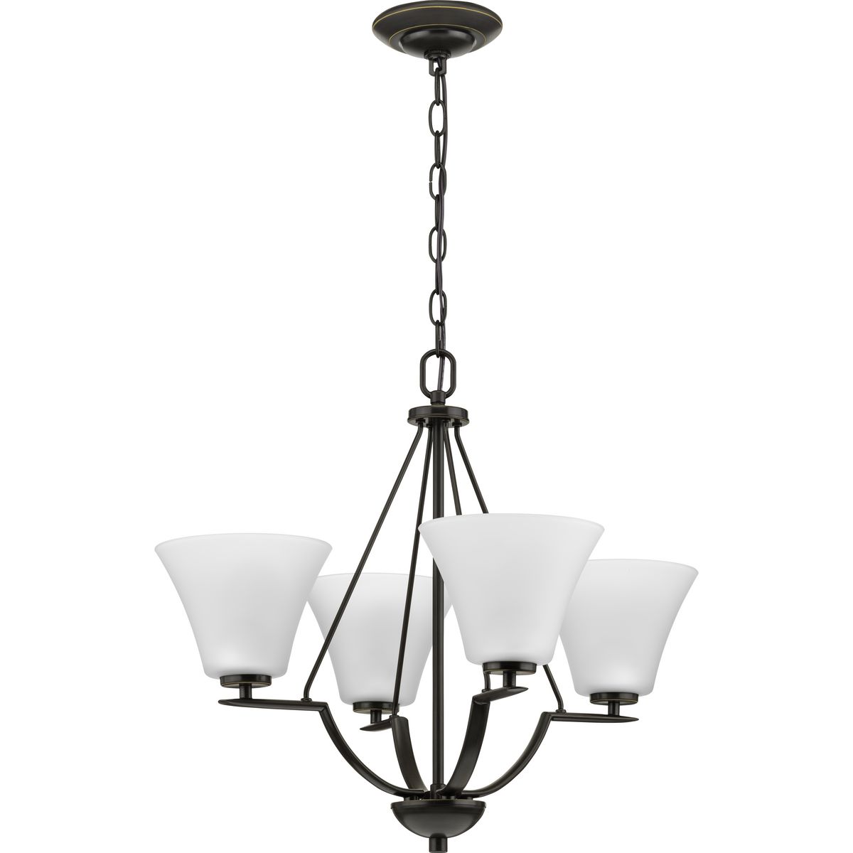 Bravo Antique Bronze 4-Light Chandelier with White Etched Glass