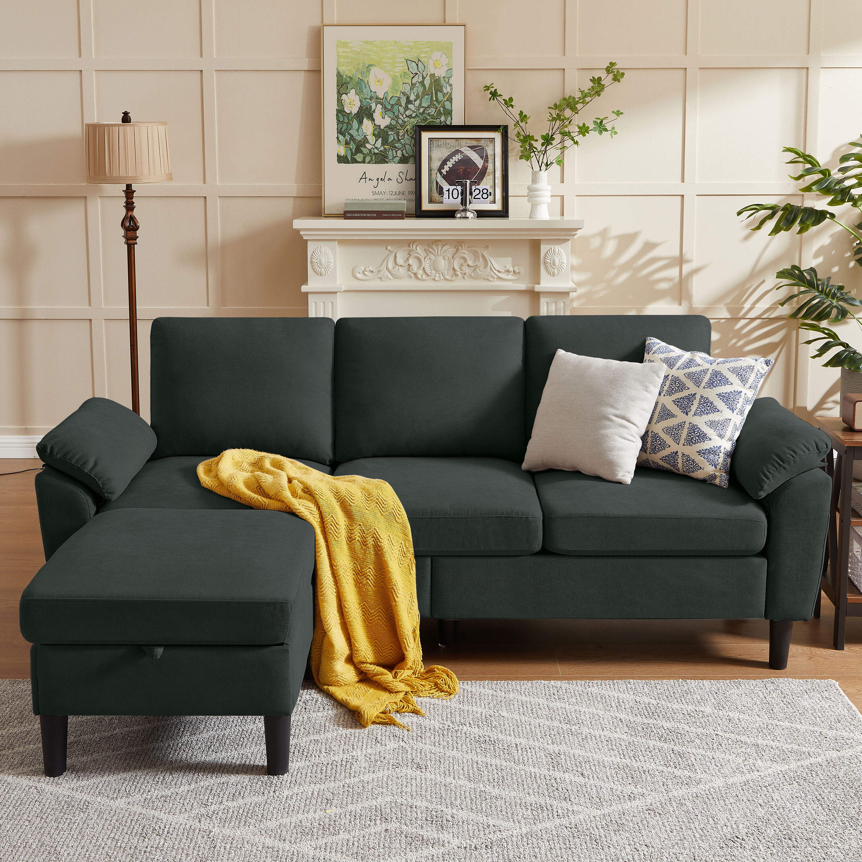 Jarenie YMX33BK YMX31 79.14-Inches Modern Black 3 -seater Sofa