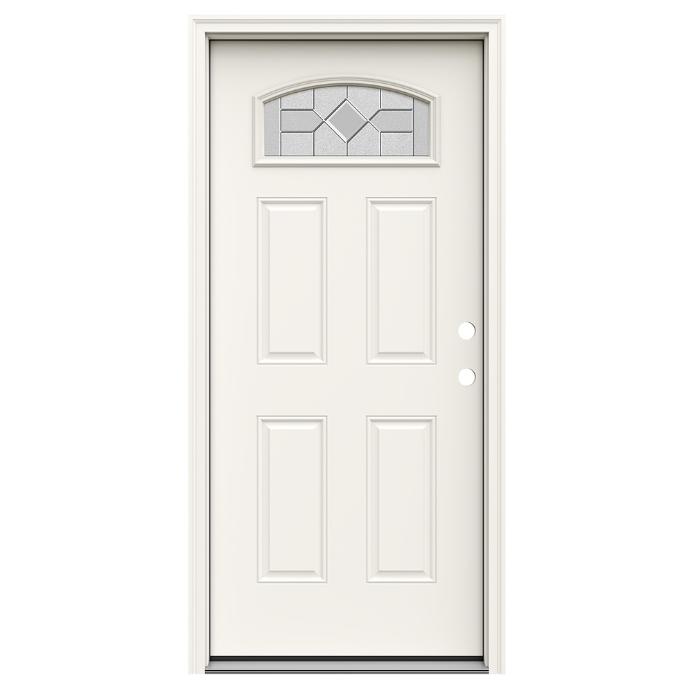 JELD-WEN JWPRO239100085 Caldwell 36-in x 80-in x 4-9/16-in Steel 1/4 lite Left-hand inswing Primed Prehung Front Door with Brickmould Insulating core
