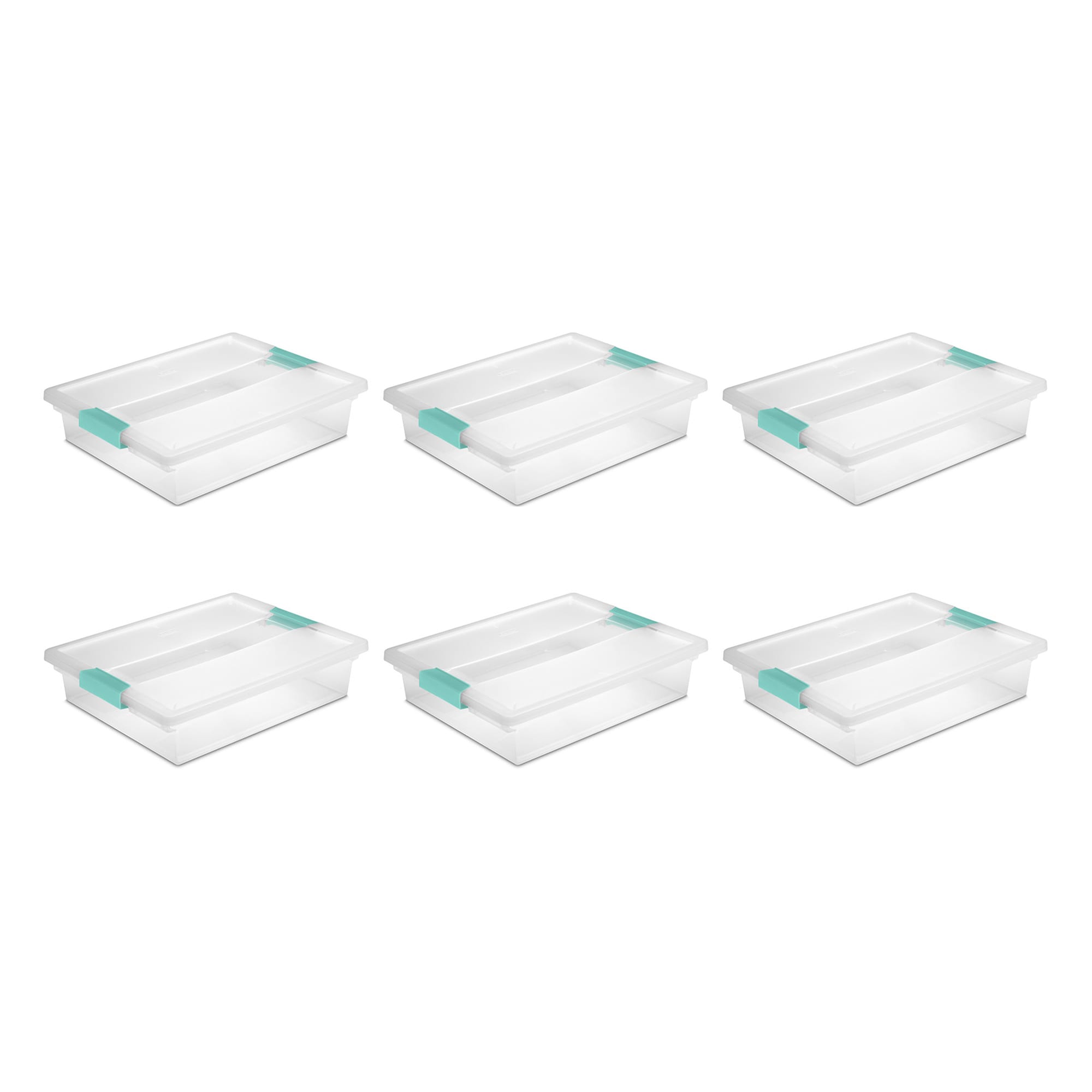 Sterilite Deep Clear Plastic Storage Bin w/ Clear Lid & Aqua Latch, 12 Pack  