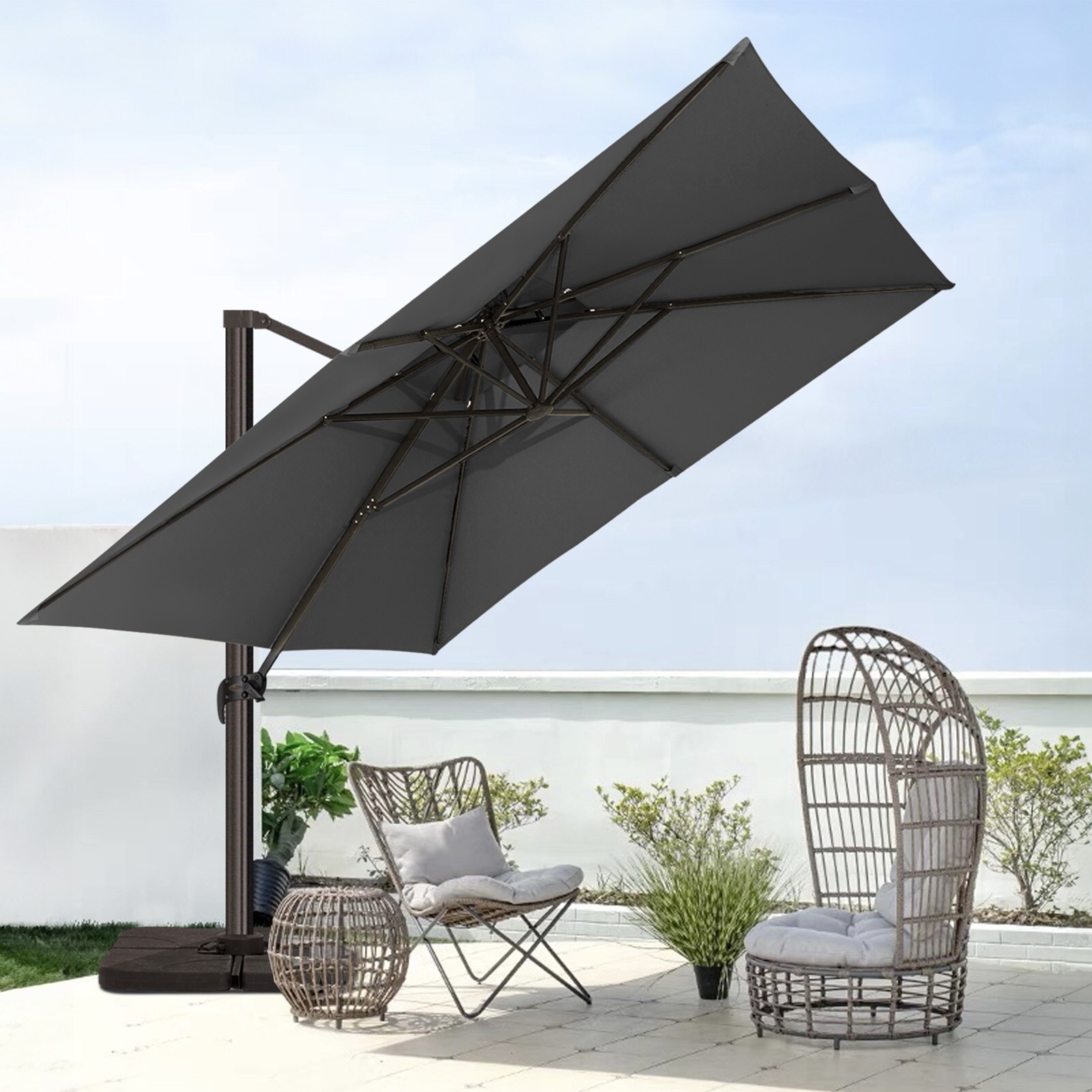 JEAREY JE-LKZLM-12X12FT-GR 12-ft Aluminum Gray Crank Cantilever Patio Umbrella