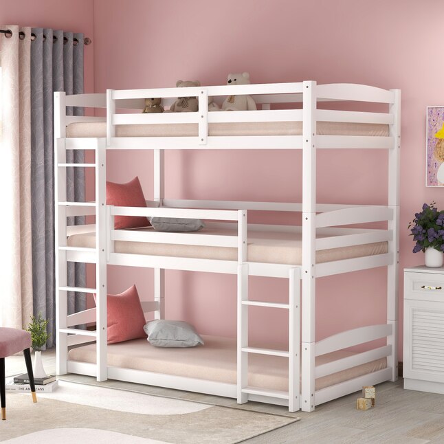 Clihome White Twin Over Bunk Bed, Three Twin Bunk Bed Design