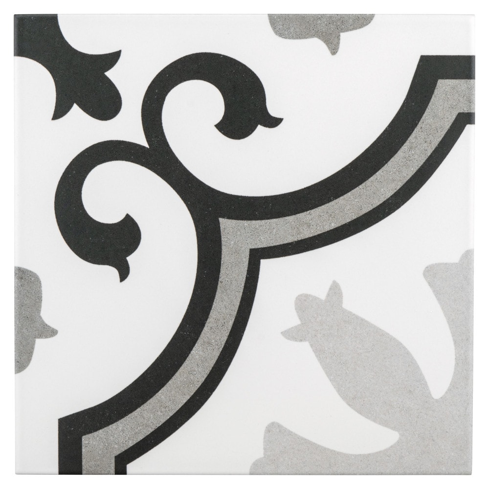 Affinity Tile S1FCD10LAG Sample- Lacour Grey 10-in x 10-in Satin Porcelain Encaustic Floor and Wall Tile