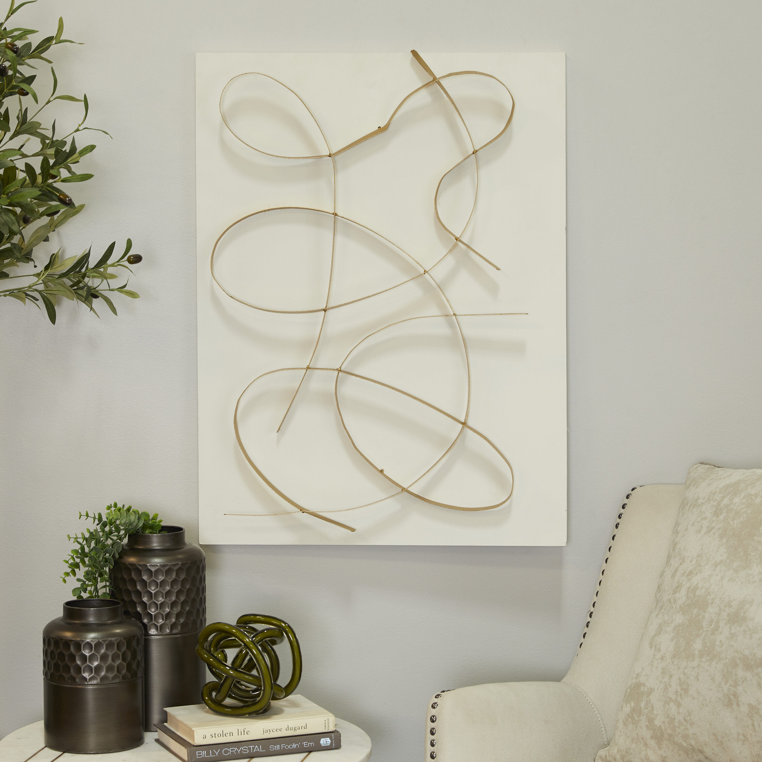 Grayson Lane 87842 24-Inches W x 32-Inches H Metal Overlapping Lines with White Backing Abstract Wall sculpture